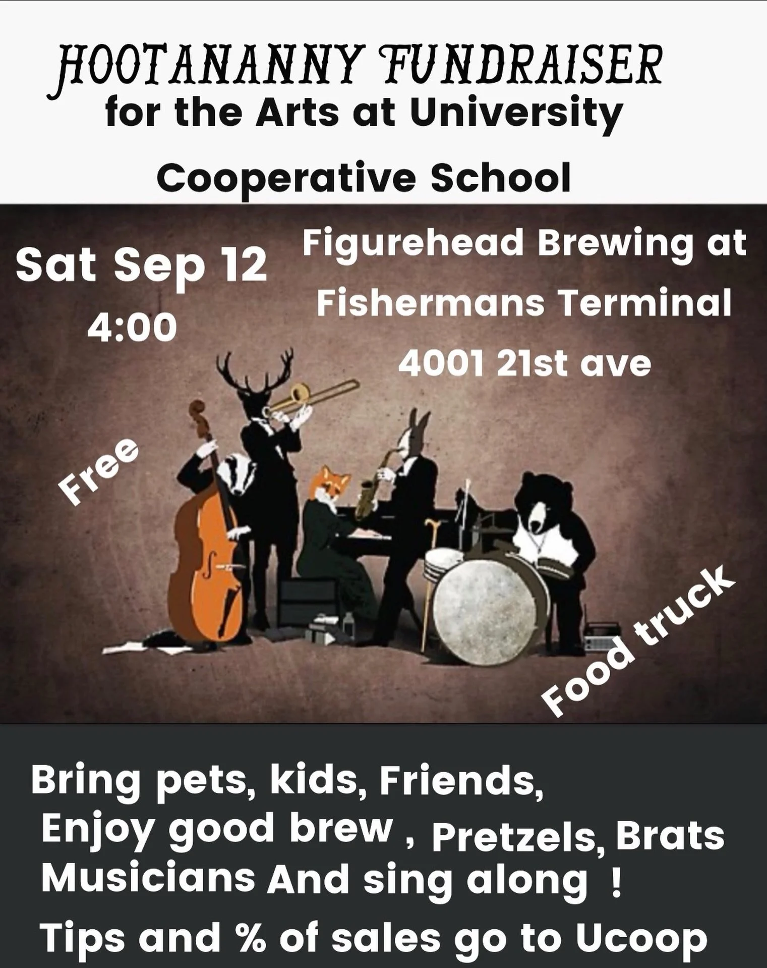 Join us for our Hootananny Fundraiser this Saturday September 12th @ Figurehead Brewing. The fun and music starts at 4pm!