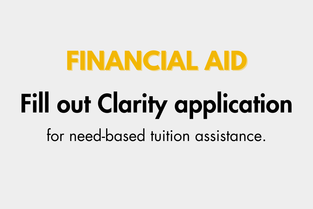 Text reading 'Financial Aid' in large yellow font on a black background.
