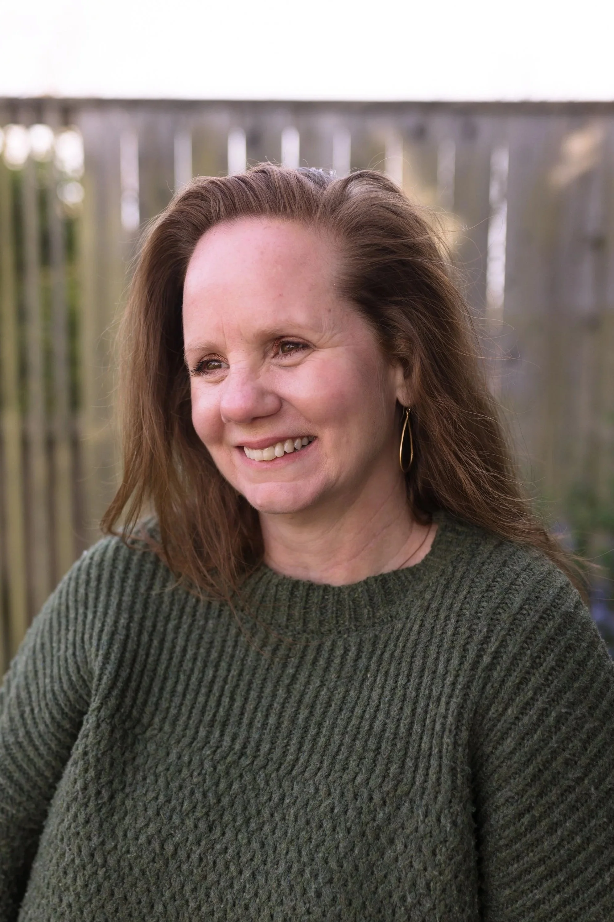 Michelle McAndrew Olsen smiling in Point Reyes, California