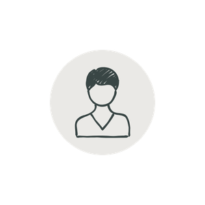 An icon of a person with short hair inside a grey circle.