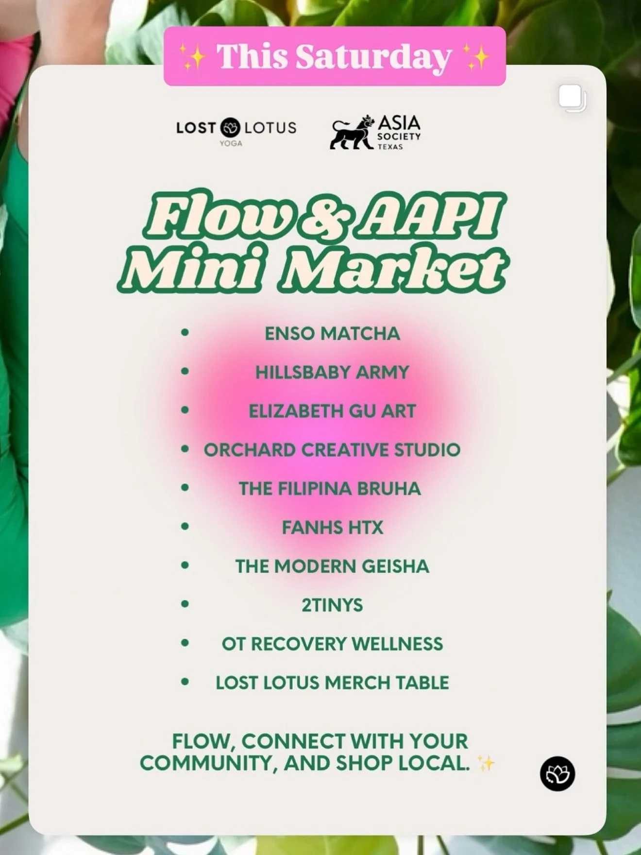 ✨ Catch The Modern Geisha this Saturday! ✨
I&rsquo;ll be at the Flow &amp; AAPI Mini Market hosted by Lost Lotus Yoga and Asia Society Texas, surrounded by an amazing lineup of AAPI creatives and healers 🌿

🧧 Come experience a mini tarot or energy 