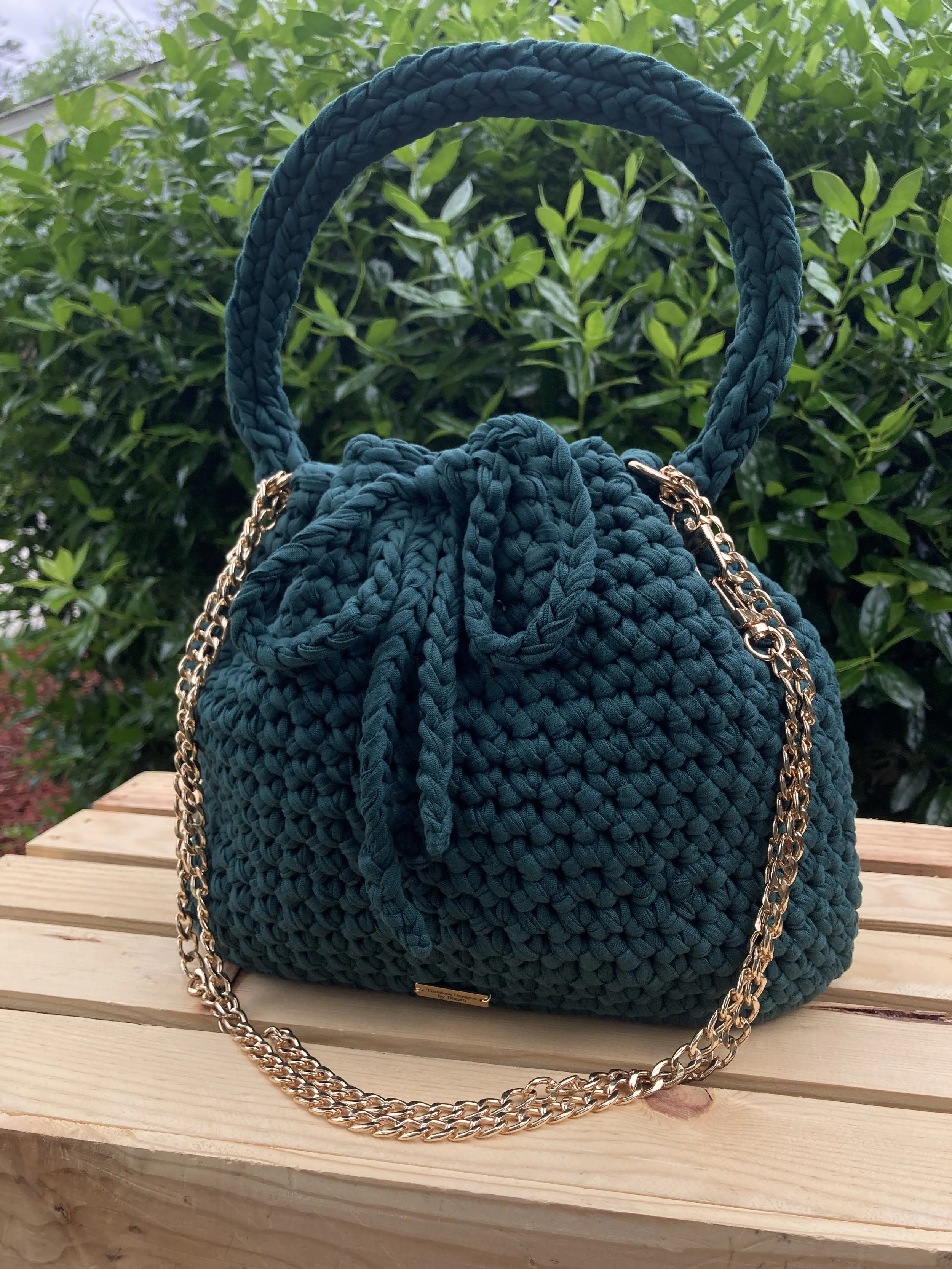 Emerald Green Luxury Crochet Bucket Handbag