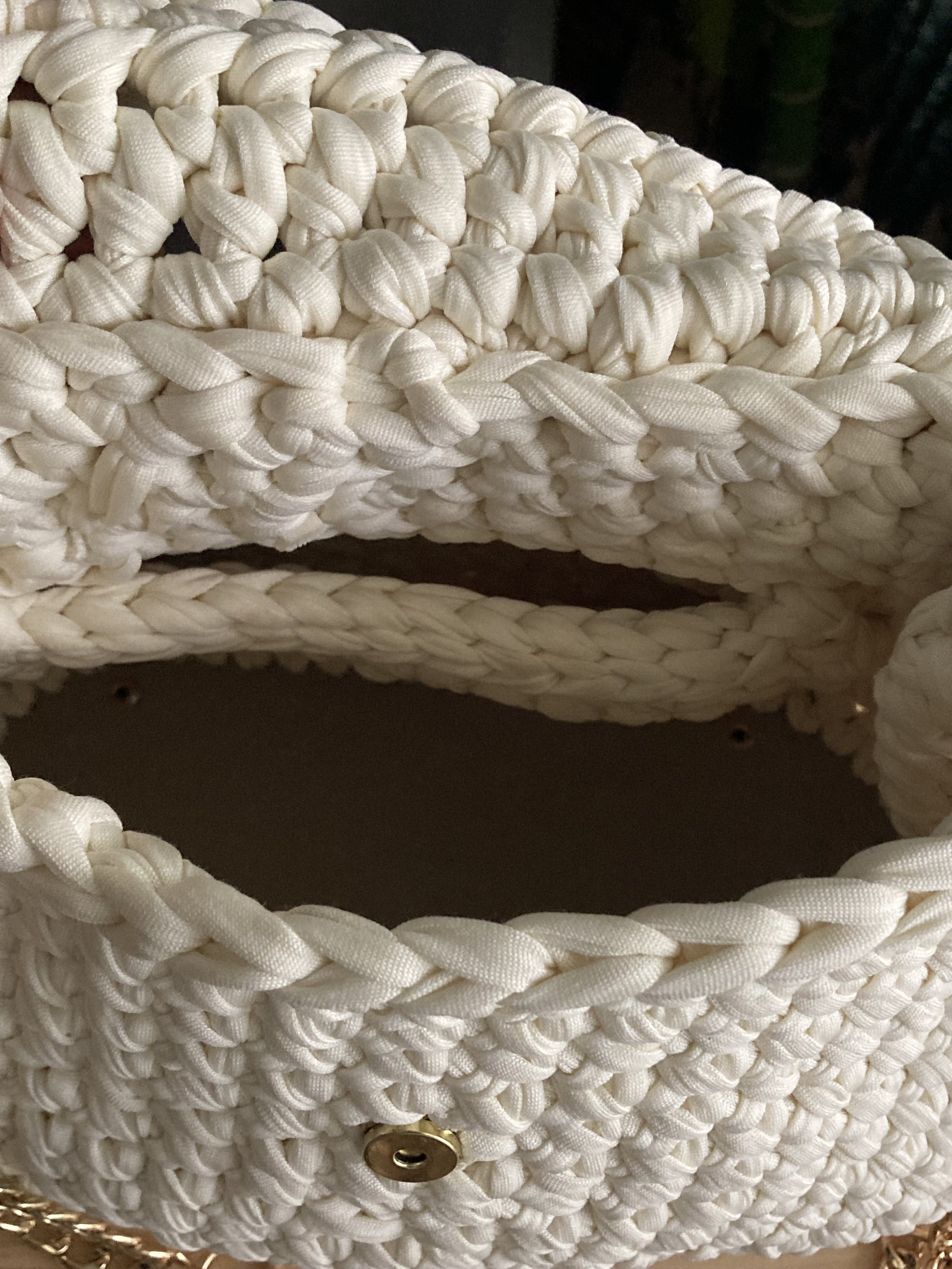 cream crochet satchel handbag with leather bottom