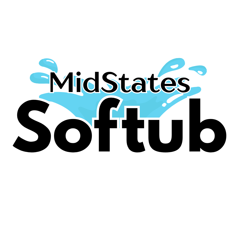 Logo with the words "MidStates Softub" and a water splash design.