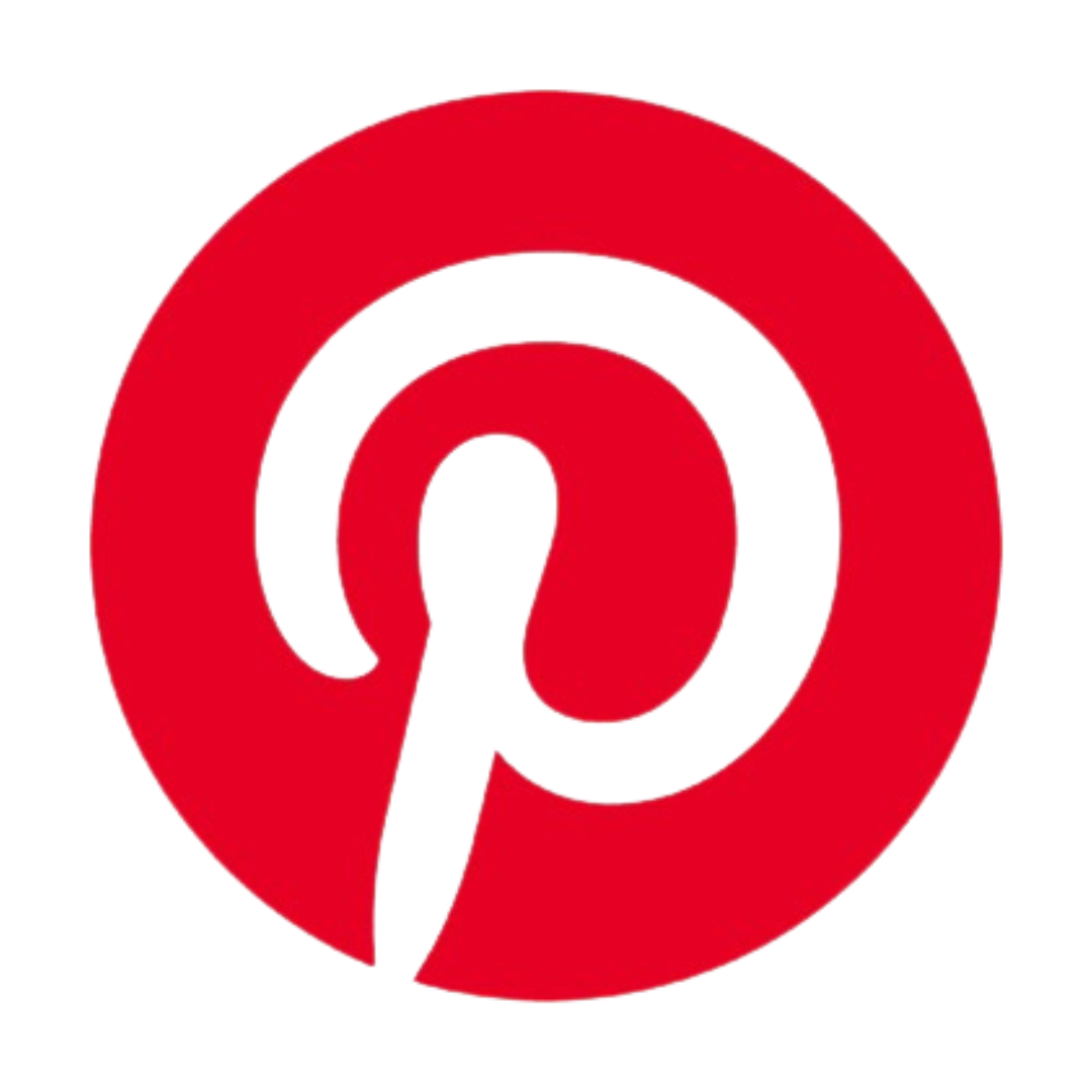 Red and white Pinterest logo with a stylized 'P' in the center.