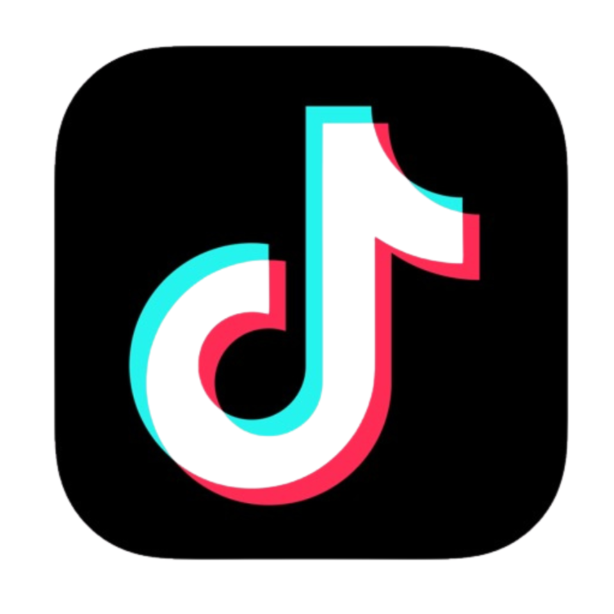 TikTok app logo with a black background and a stylized musical note in white, cyan, and red.