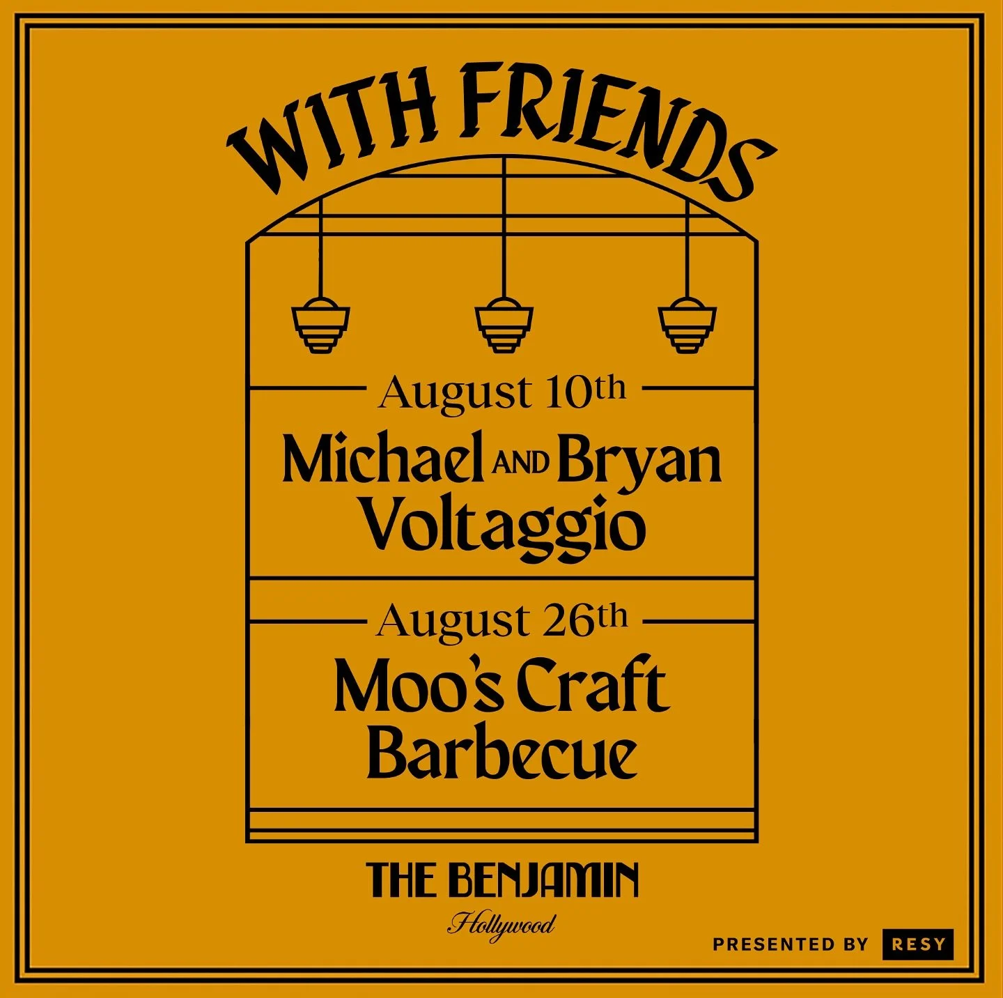 Our With Friends series continues this August with two can&rsquo;t-miss nights! 

On 8/10, @mvoltaggio + @bryanvoltaggio return to LA for a special dinner reimagining iconic dishes of ink. and reinterpreting signatures from The Benjamin, all in suppo