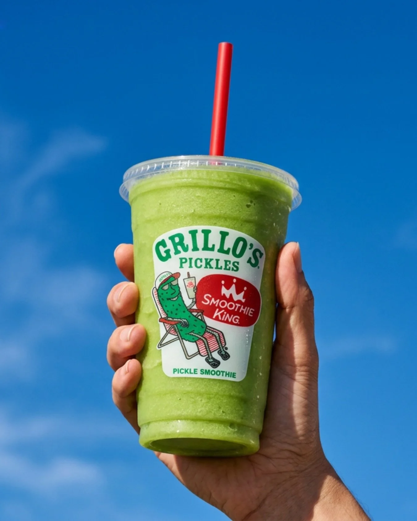 Two iconic brands. One unexpected collab. One very bold cup. 🥒 @smoothieking  x @grillospickles just dropped their limited-edition Pickle Smoothie - live nationwide today. Bananas, kale, coconut water, and real Grillo&rsquo;s pickles. We made the cu