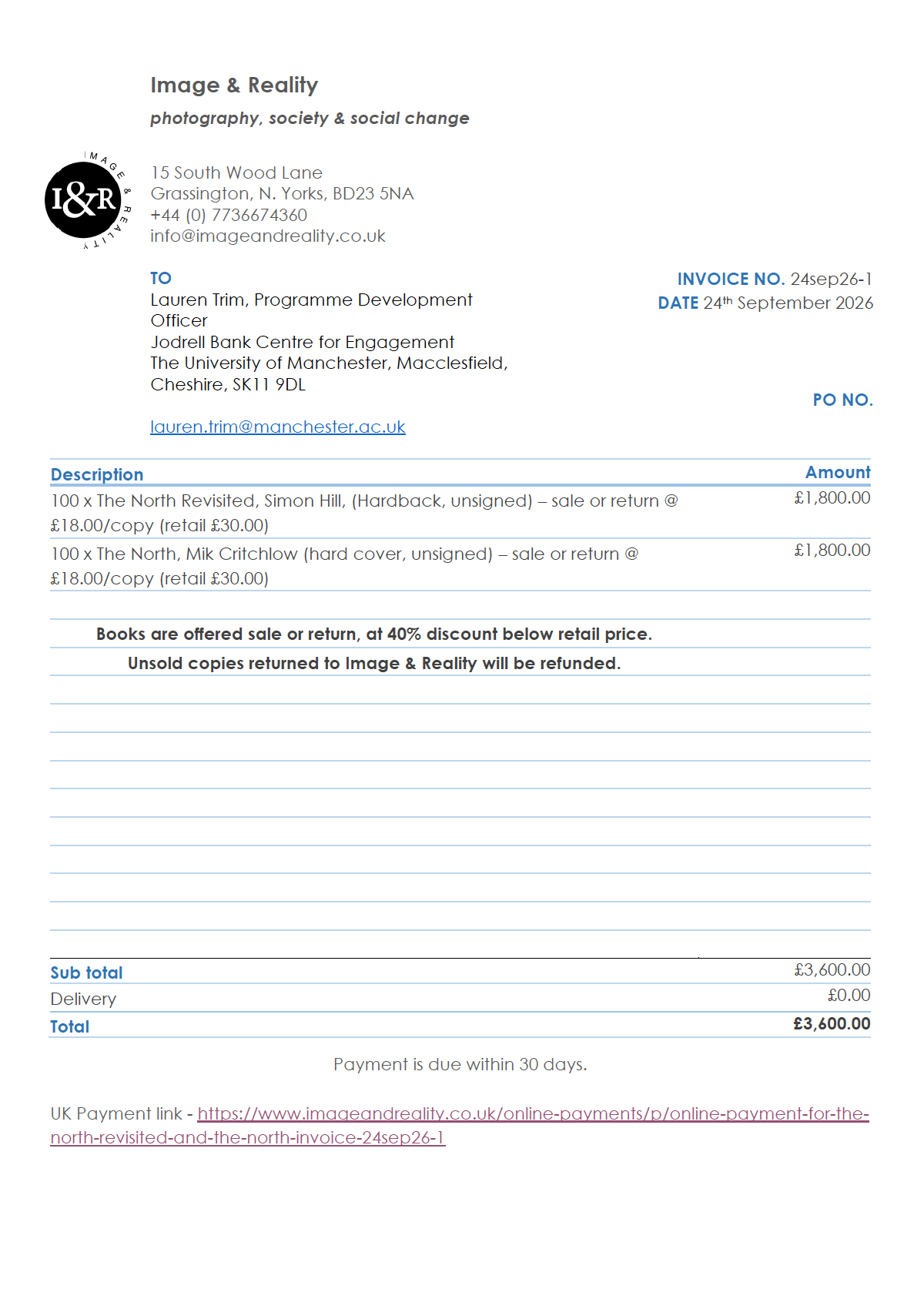 Online payment for The North Revisited and The North (invoice 24sep26-1)