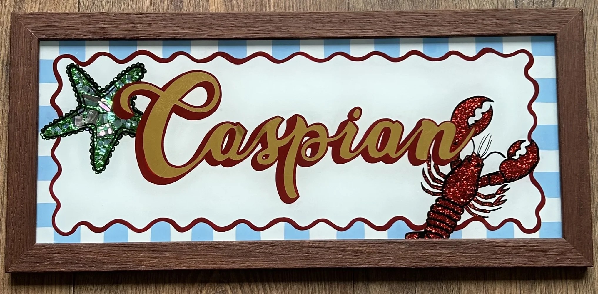 bespoke custom made artwork, name sign bedroom sign, nursery sign, hand painted and gilded with 23ct gold, with pearl and glitter inlays, personalised artwork