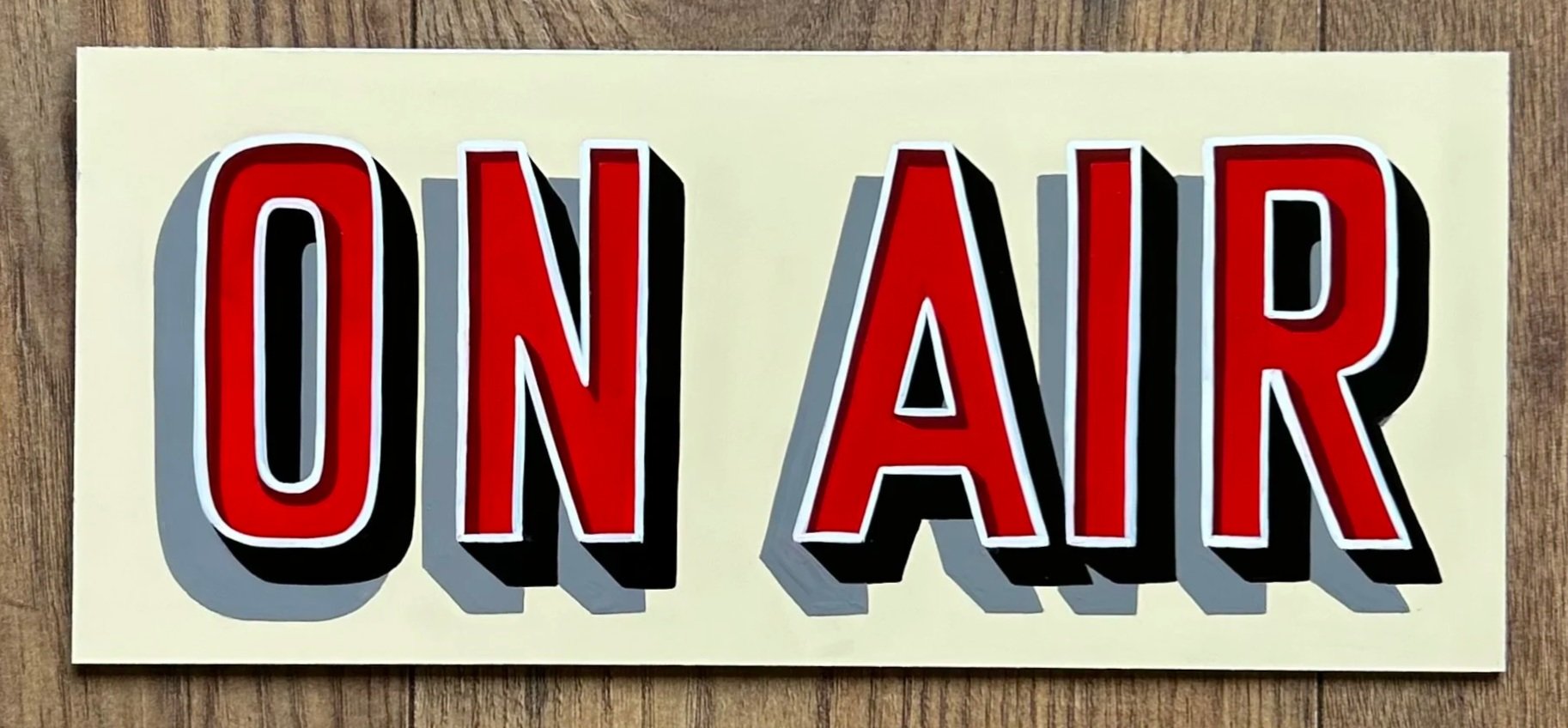 'ON AIR' old fashioned vintage style radio sign, handpainted, vintage style sign on aluminium