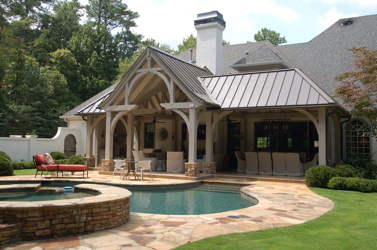 Rustic-Contemporary Poolside Porch