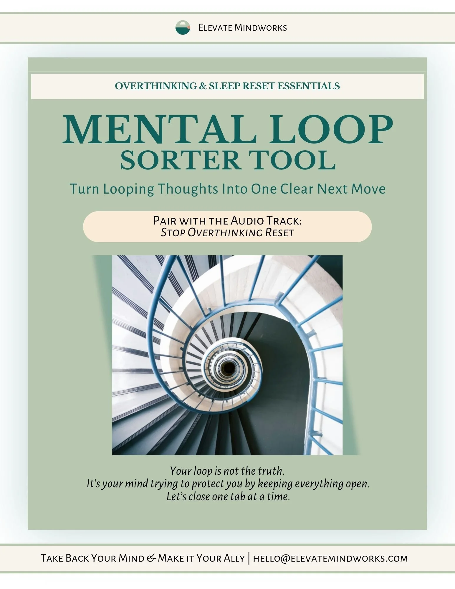 Mental Loop Sorter Tool support guide for Overthinking & Sleep Relief Essentials, helping users sort looping thoughts, overthinking, mental spirals, and one clear next move.