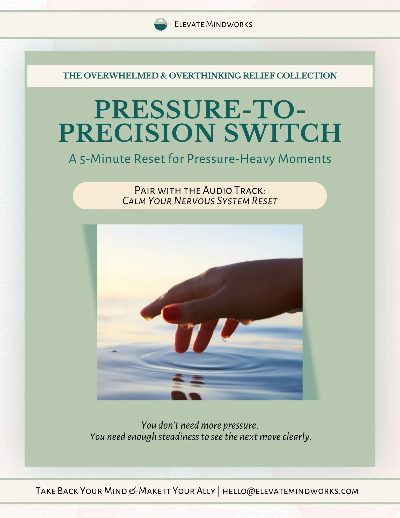 Pressure-to-Precision Switch printable support tool cover for Calm Your Nervous System Reset, designed for pressure-heavy moments, body tension, urgency, bracing, and nervous system overload.