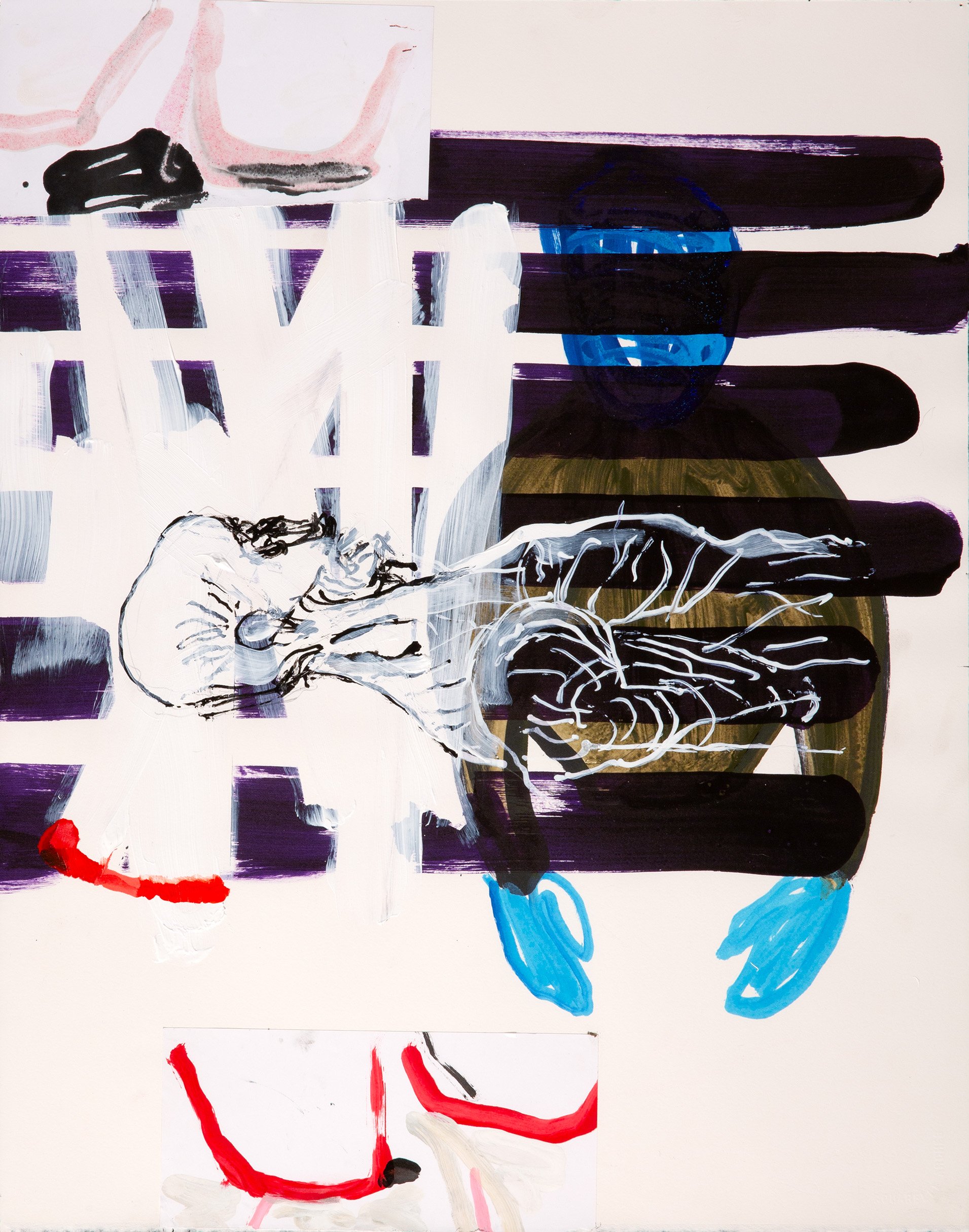 (Untitled, Sept 16, 2025) Ink, acrylic, collage 24x19"/61x49cm