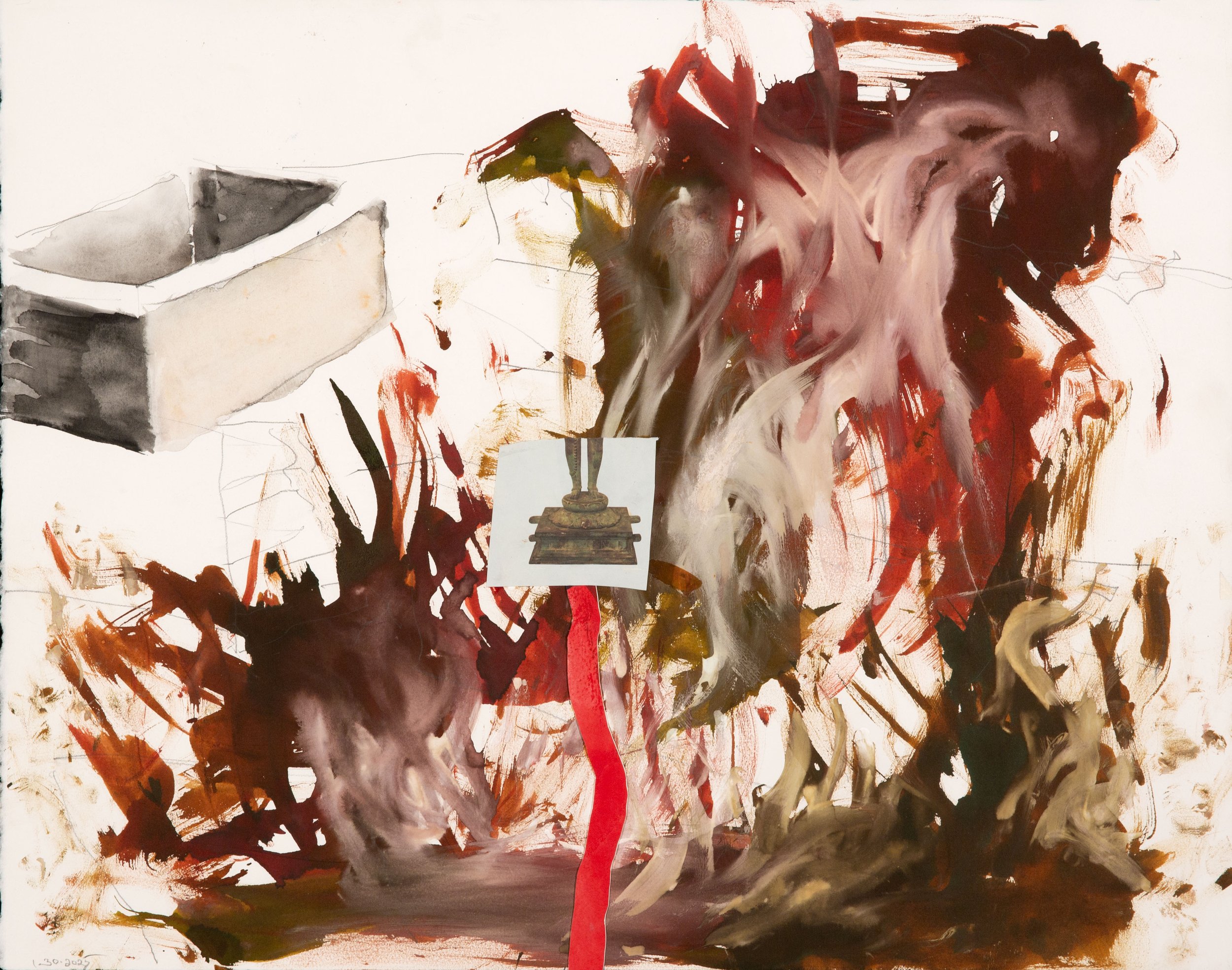 (Varanasi, Jan 30, 2025) Ink, acrylic, pencil, watercolor, collage 19x24"/49x61cm