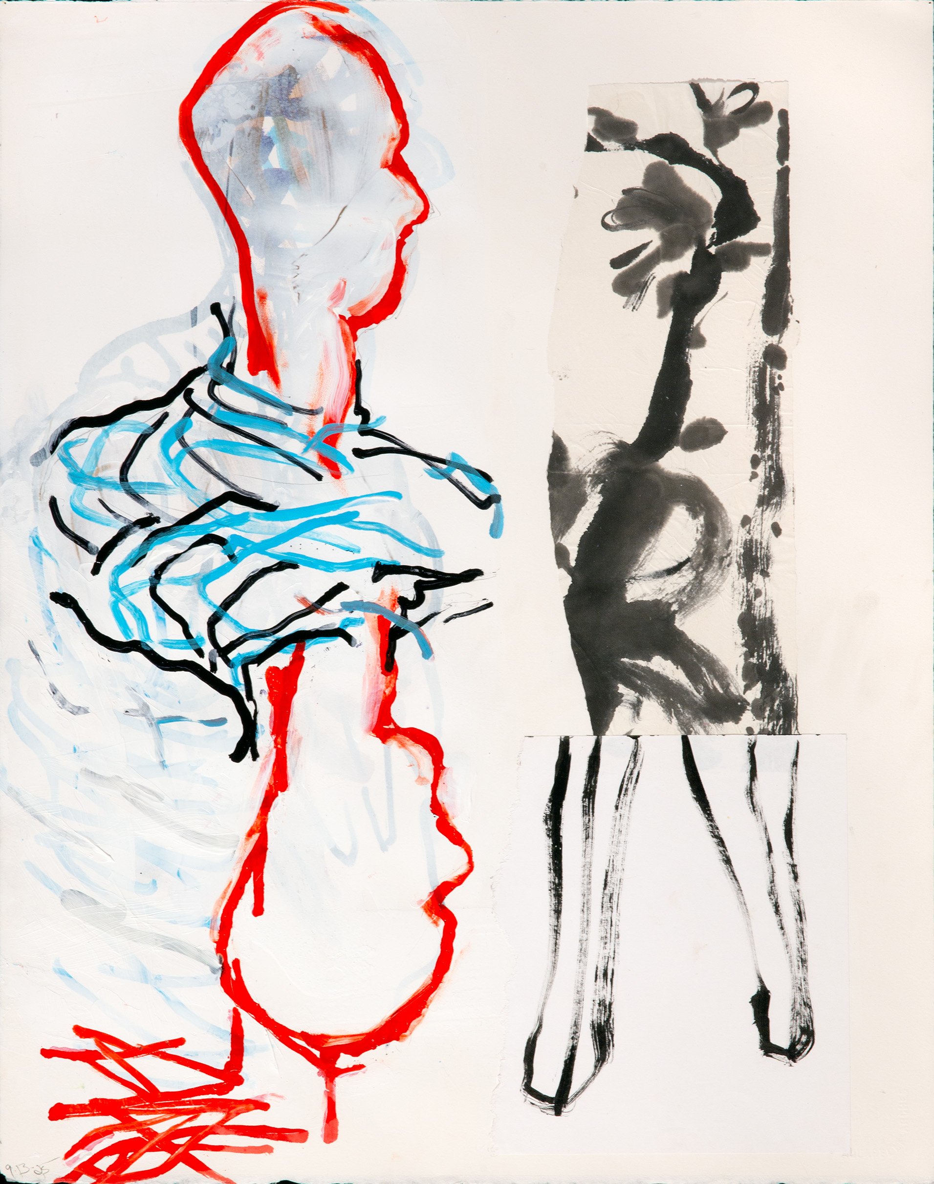 (Untitled, Sept 13, 2025) Ink, acrylic, collage 24x19"/61x49cm