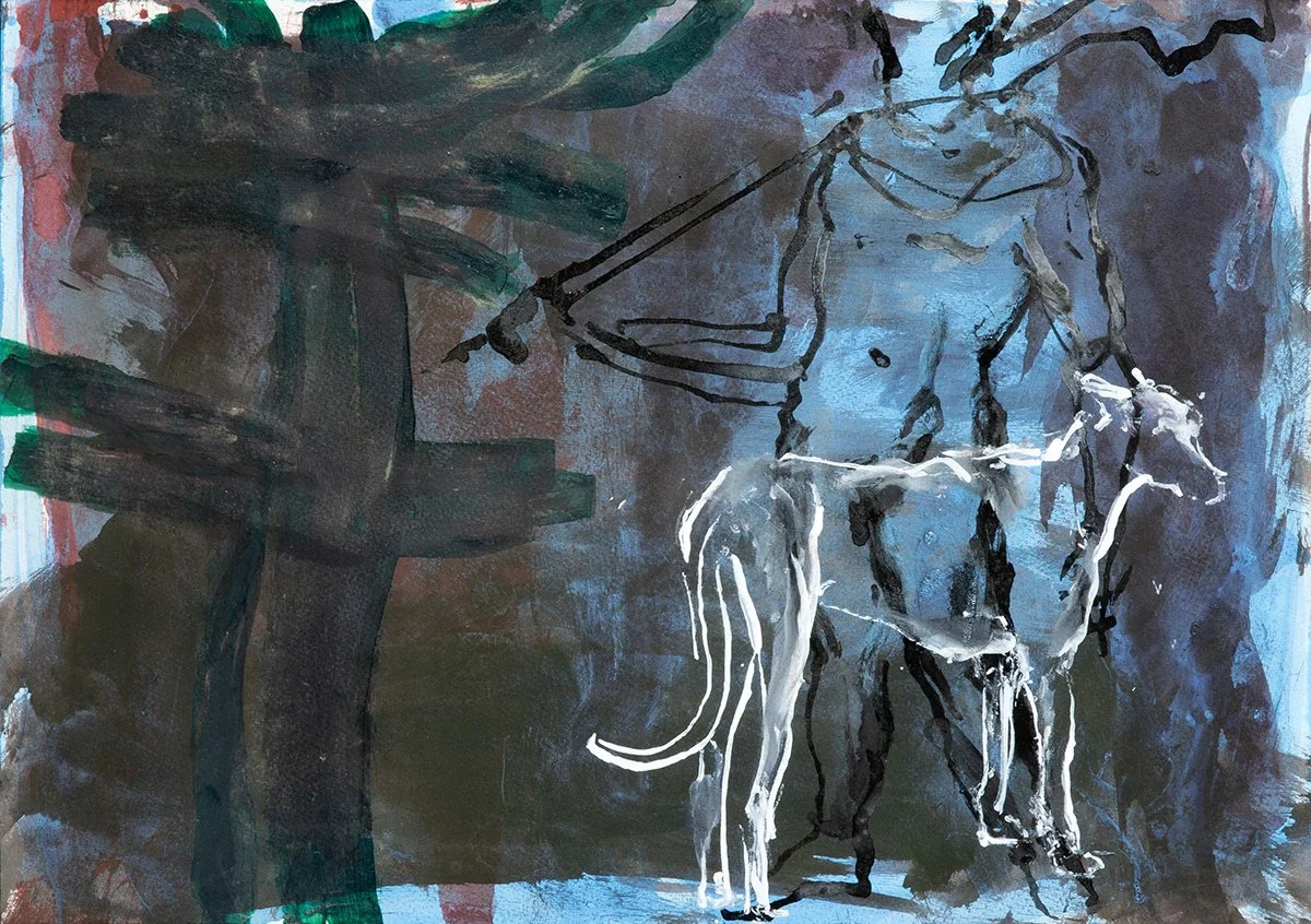 Bijli (Varanasi, Mar 12, 2026) Ink, acrylic, 14x20"/35x51cm