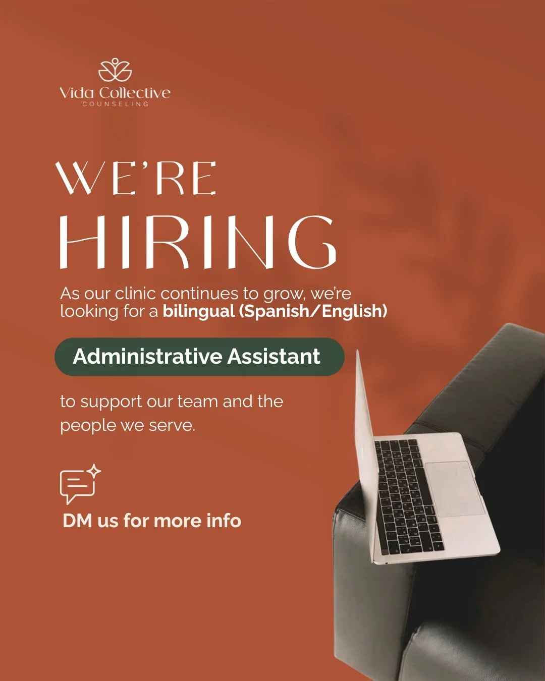 🗣️WE&rsquo;RE HIRING 🗣️ Administrative Assistant

We&rsquo;re hoping to find someone who is:
warm, organized, a self-starter, tech-savvy, and enjoys helping others.
�
If you know someone who might be a great fit, please send them our way.
�📲 https