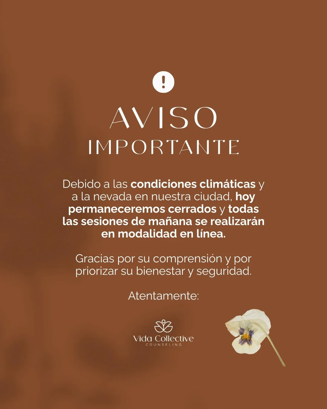 A veces cuidarnos tambi&eacute;n es saber pausar y adaptarnos.
Gracias por elegirnos para acompa&ntilde;arte y por la compresi&oacute;n.

Nos vemos desde casa 🤍💻