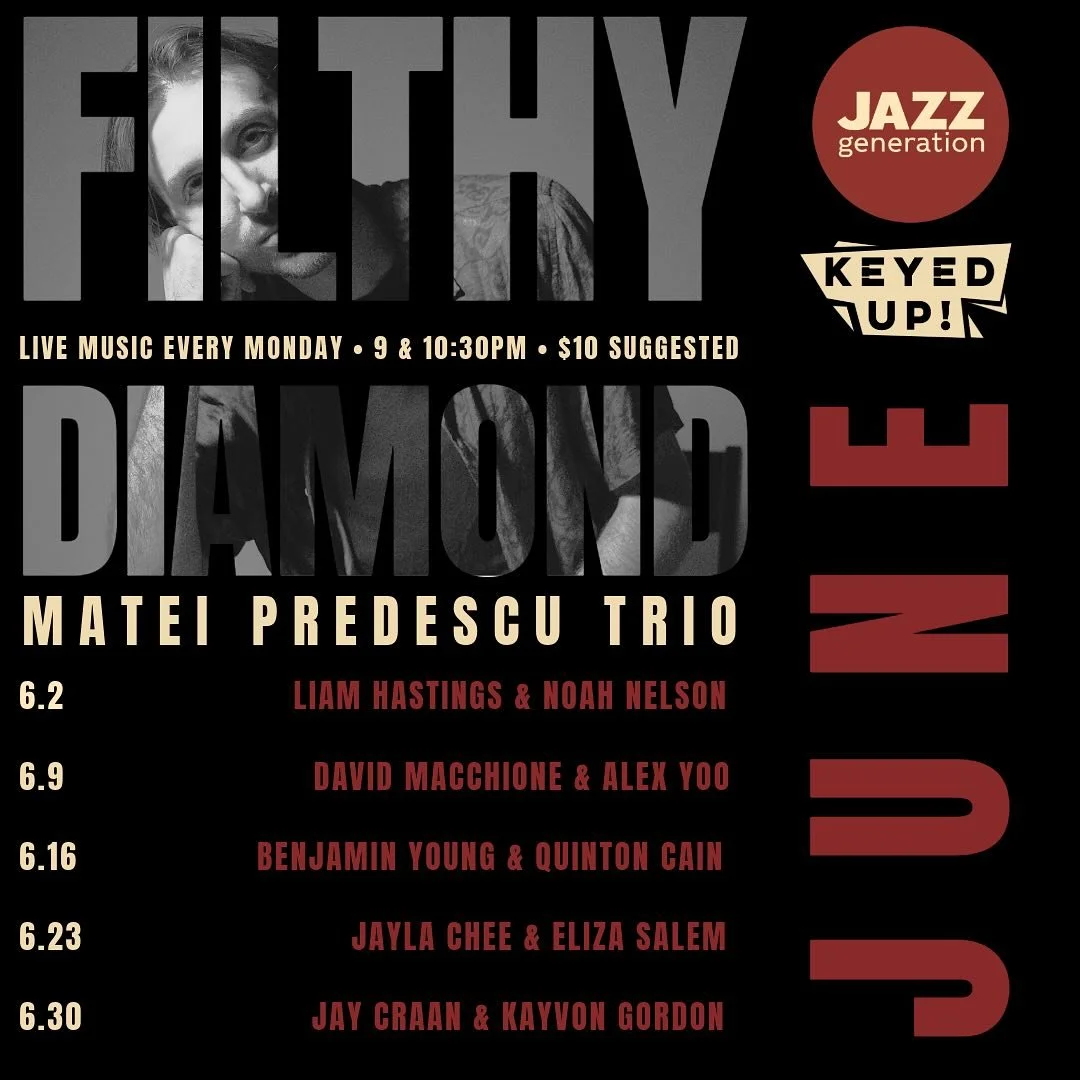 super excited to announce that starting in June, my weekly Monday night music series at @filthydiamondbk will be sponsored by @keyed__up and @jazz_generation ! Their contributions ensure that all the world class musicians who play here every week can