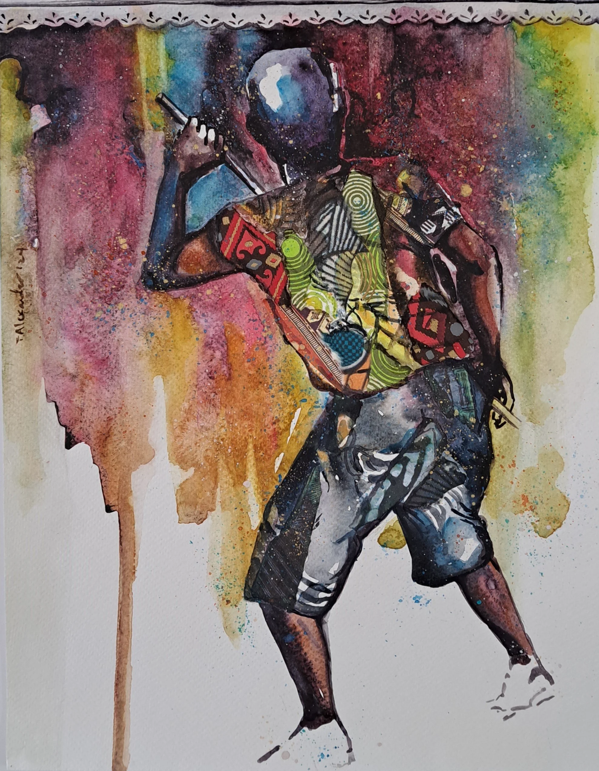 Olivey 1, 2024
28x35.6 cm
Watercolour and decorative papers
Price available on request