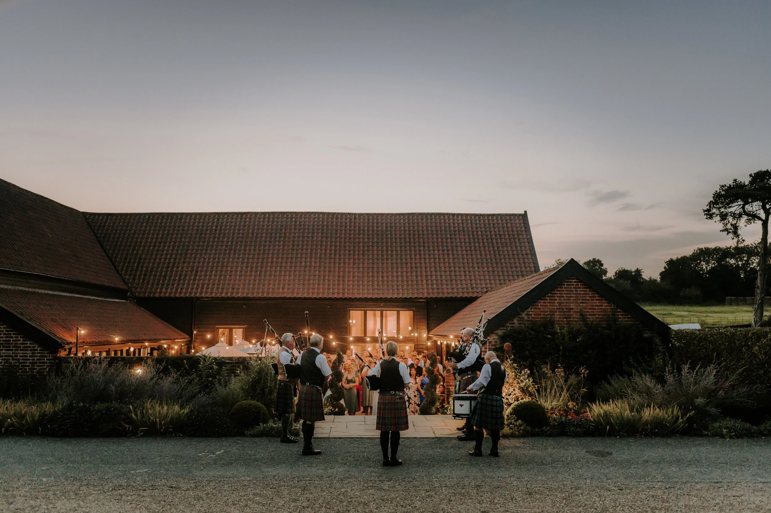 Evening fairy lights at Suffolk barn venue