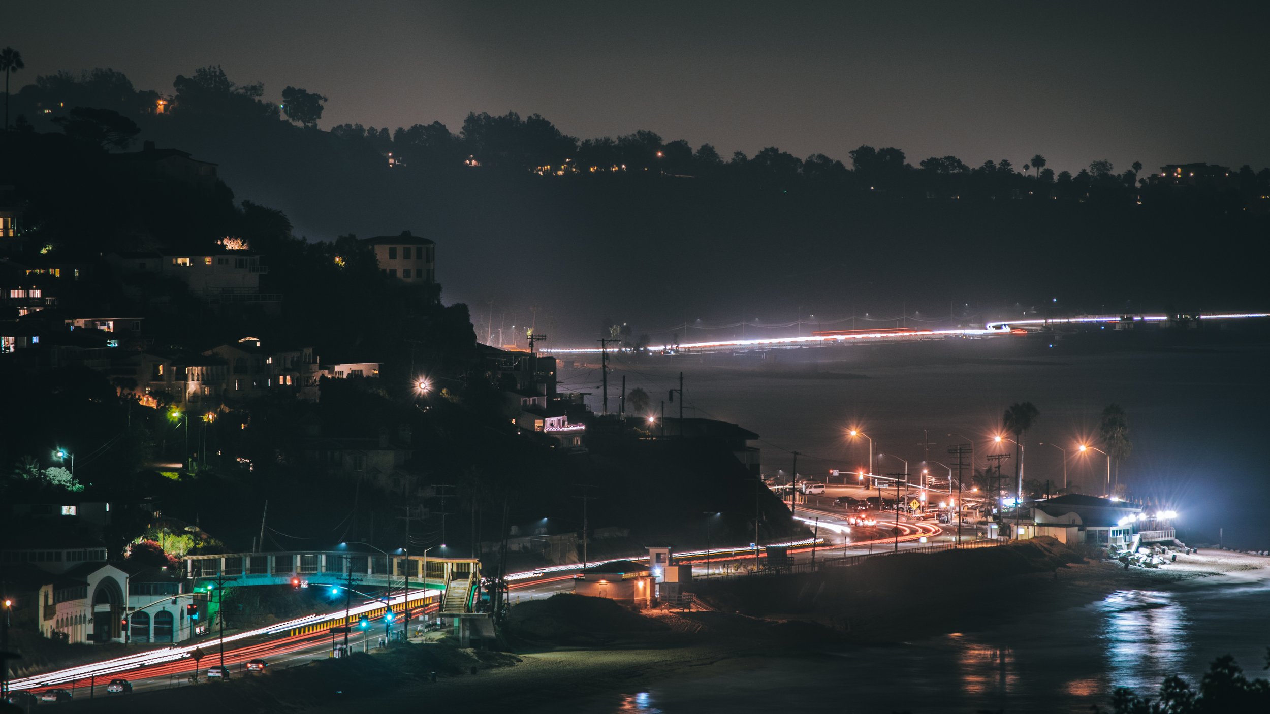Landscape Pacific Coast Highway Night Long Exposure Traffic Ocean Coastline.jpg