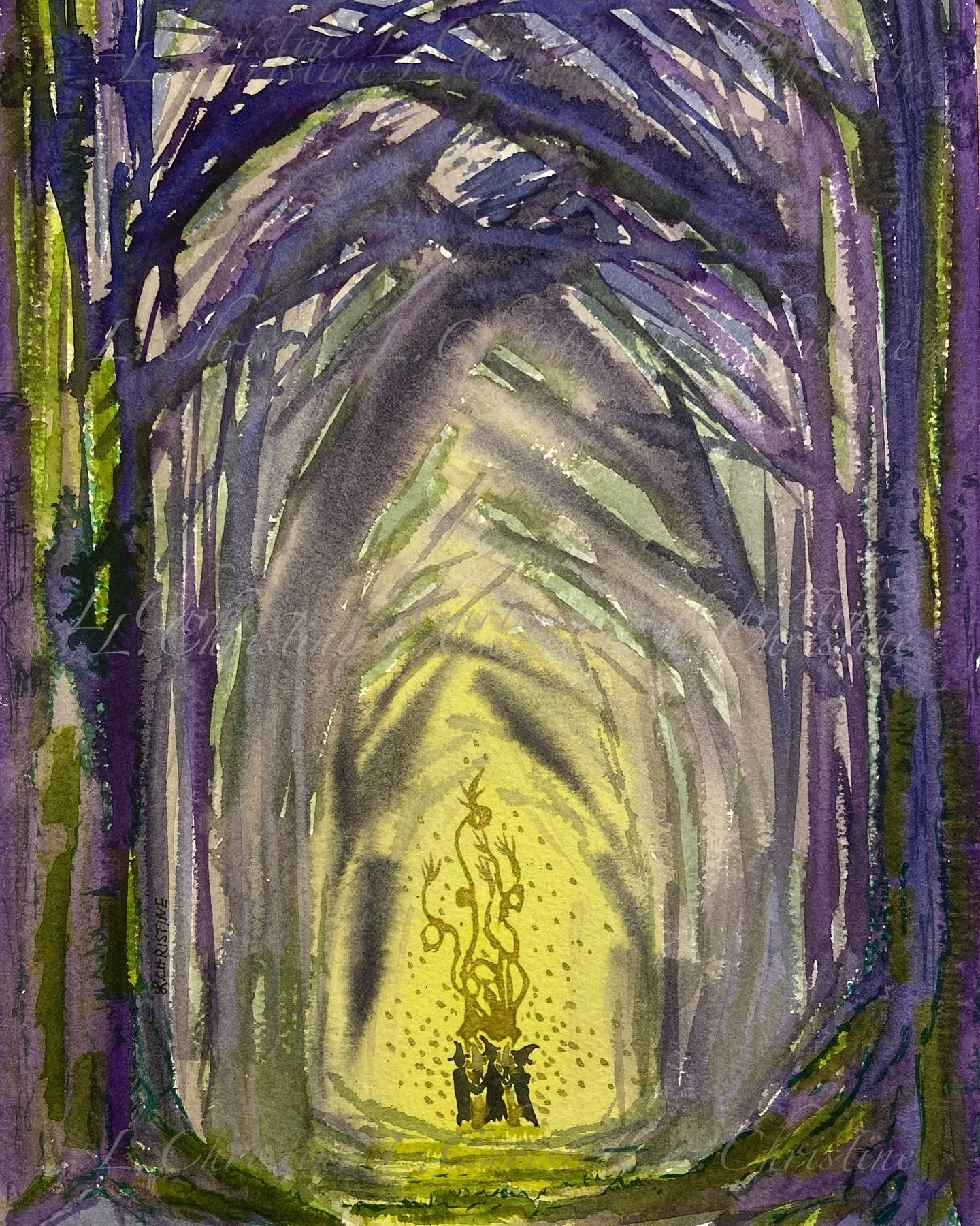 Enchanted Forest ✨
Watercolor
👩&zwj;🎨 @lchristineart 

One more for Halloween! This forest is enchanted, not haunted. The witches are good, not wicked. They are casting spells for world peace, not the demise of their enemies. ☮️💟☯️

Happy Hallowee