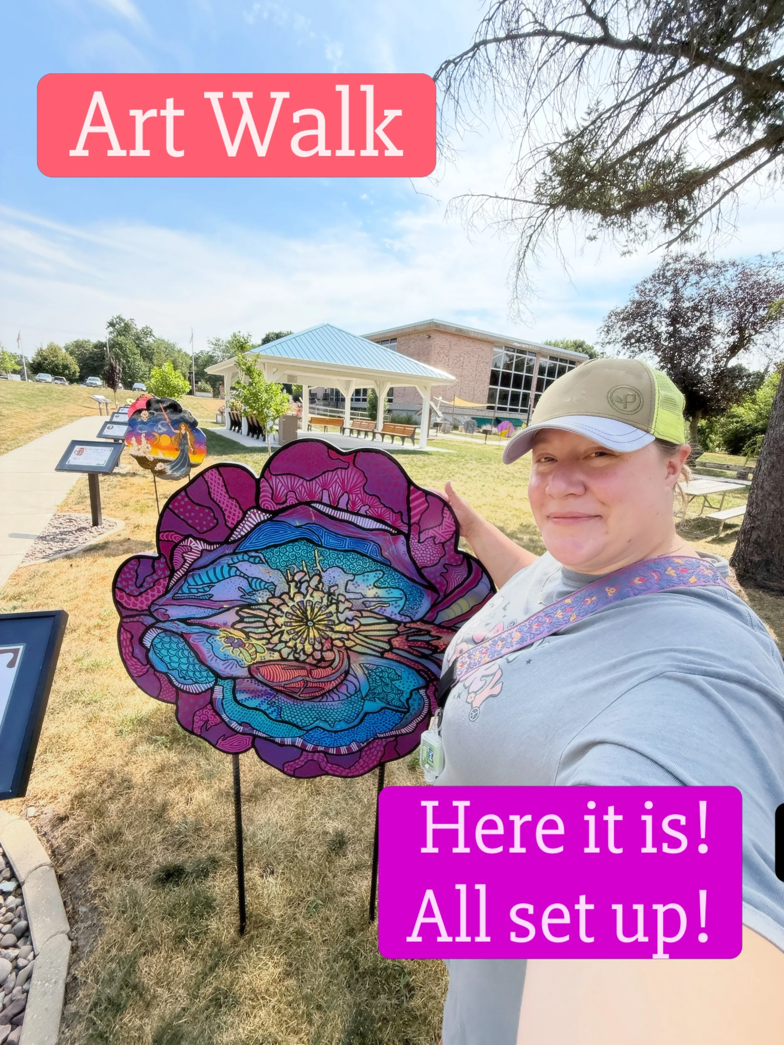 Art Walk!!!! I stopped by the library to get a look at all the poppies set up. Artist reception is tomorrow. Fingers crossed for a break in the forecasted rain showers, but we really need the rain. The display is up for the rest of summer. Then will 