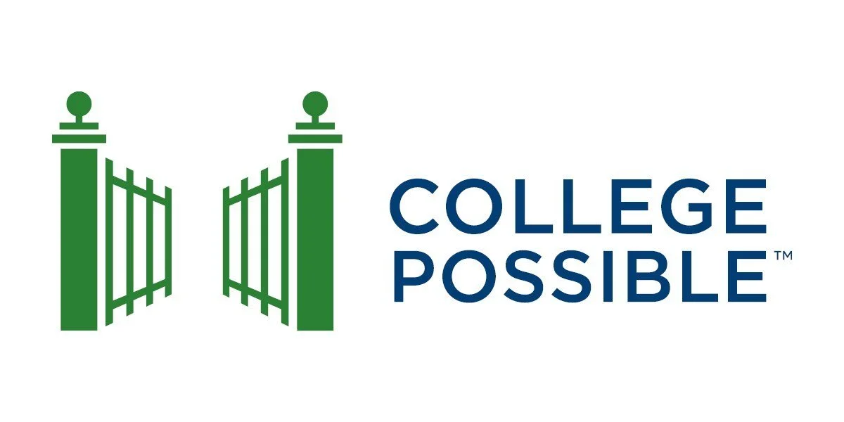 College Possible logo in blue text with a green gate icon to the left