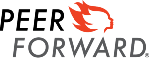 Peer Forward logo in black and grey text with orange side profile icon of a person's head