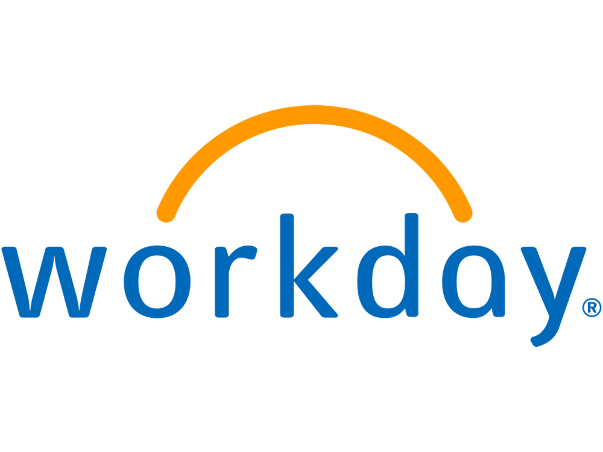 Workday logo in blue text with orange arch above text