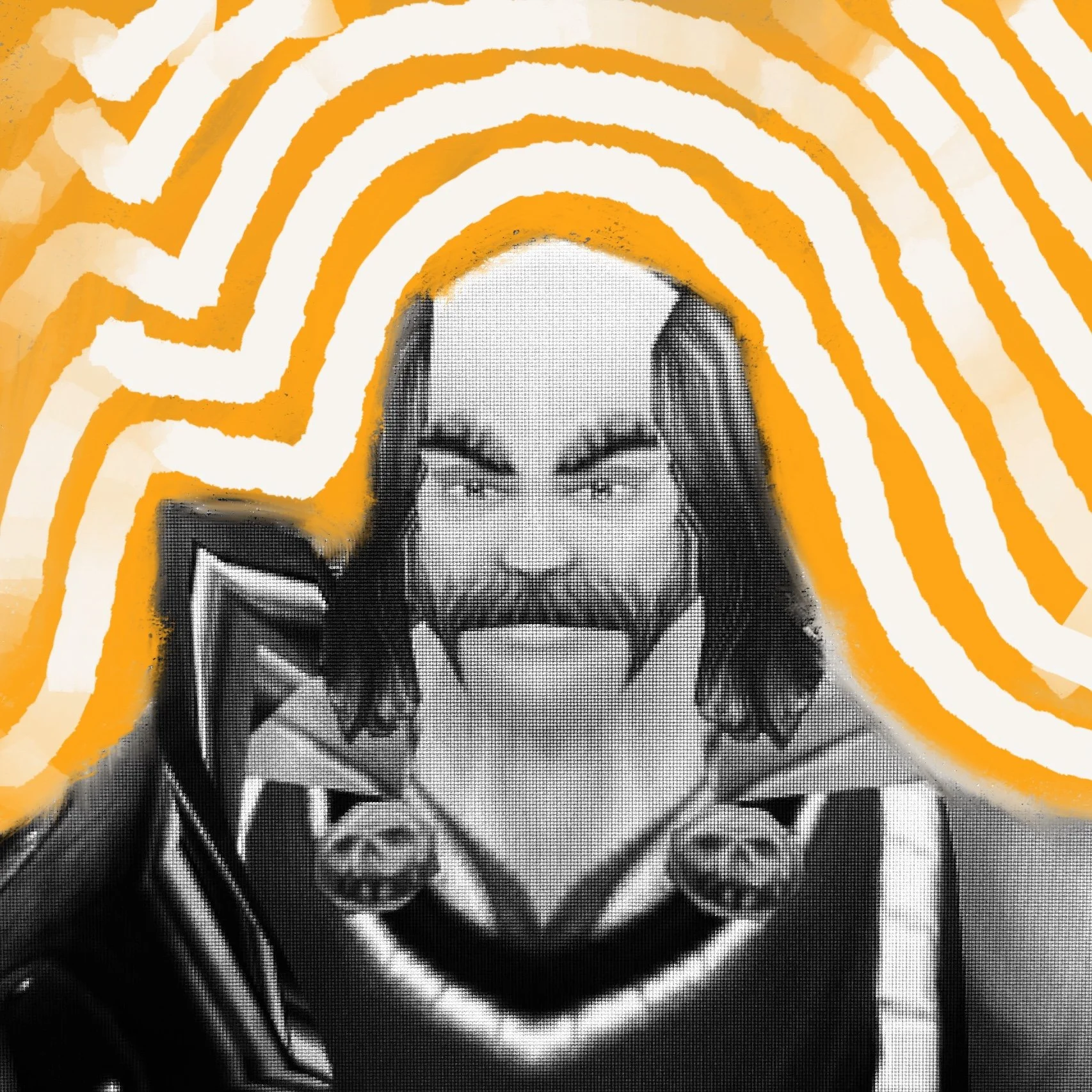 Black and white stylized portrait of Paladin Aetoss Broadshield