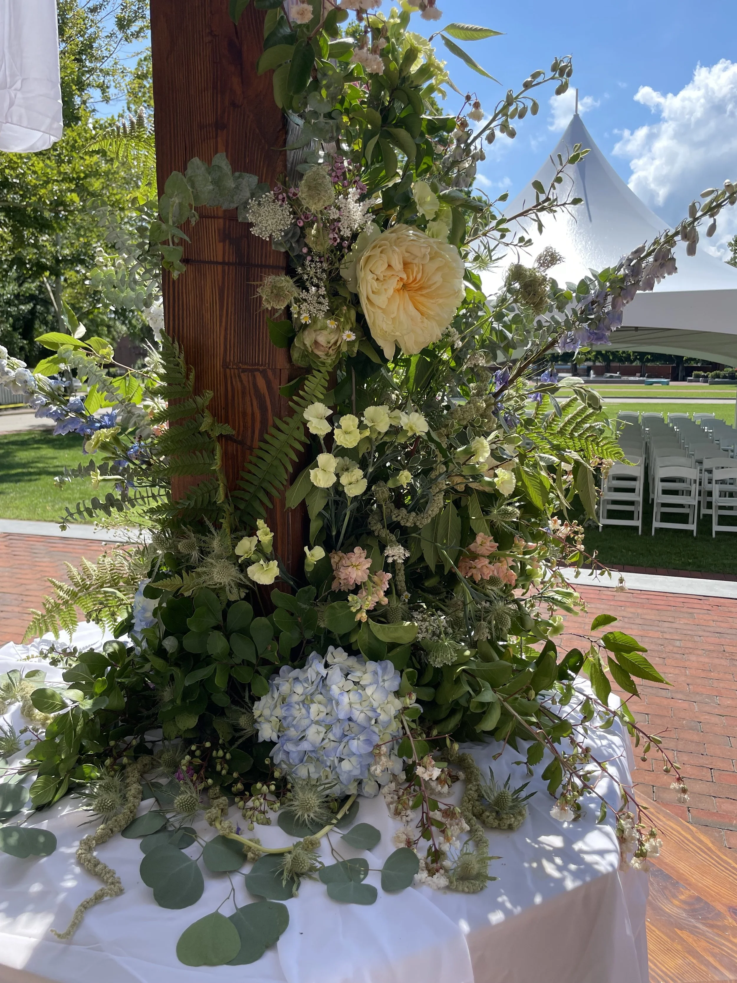 Garden rose and hydrangea wedding flowers