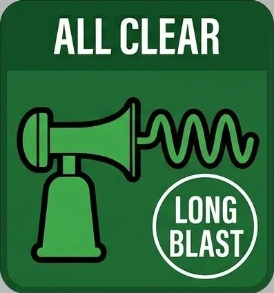 One long blast - all clear
