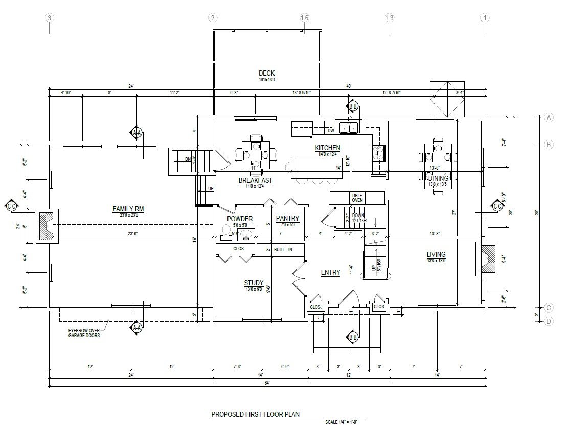 Architectural Plans for the first floor of a modern open concet single-family home