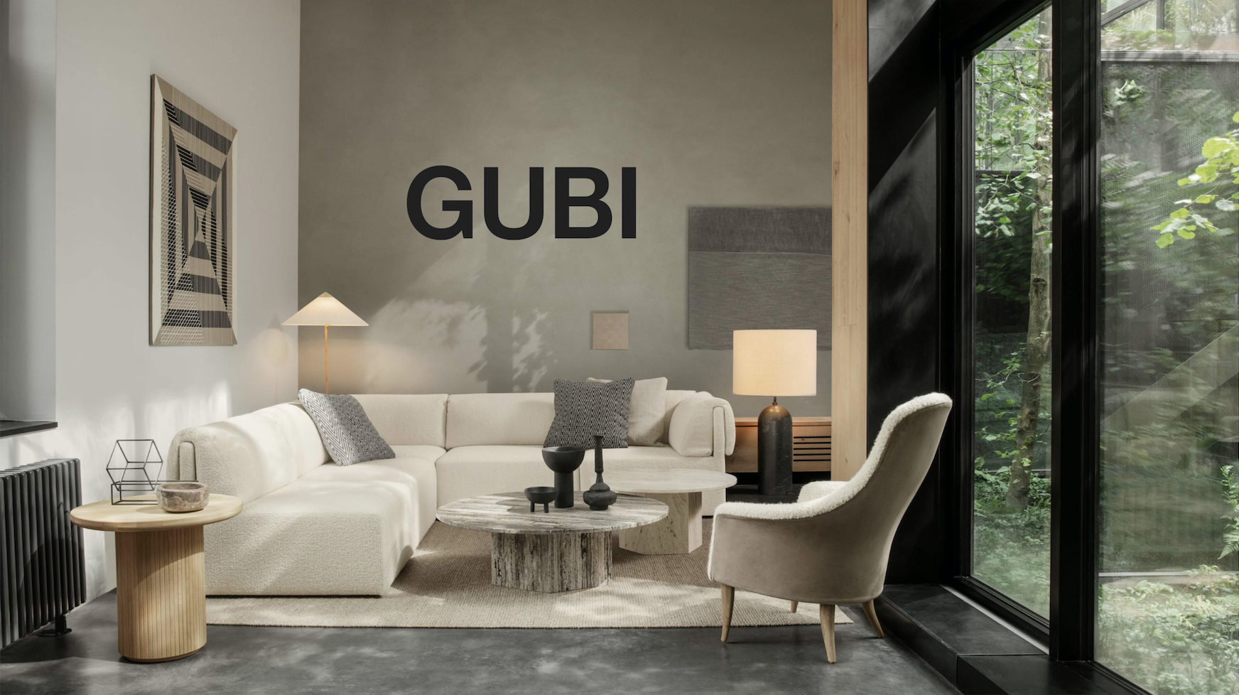 GUBI Epic Tables and Wonder Sofa