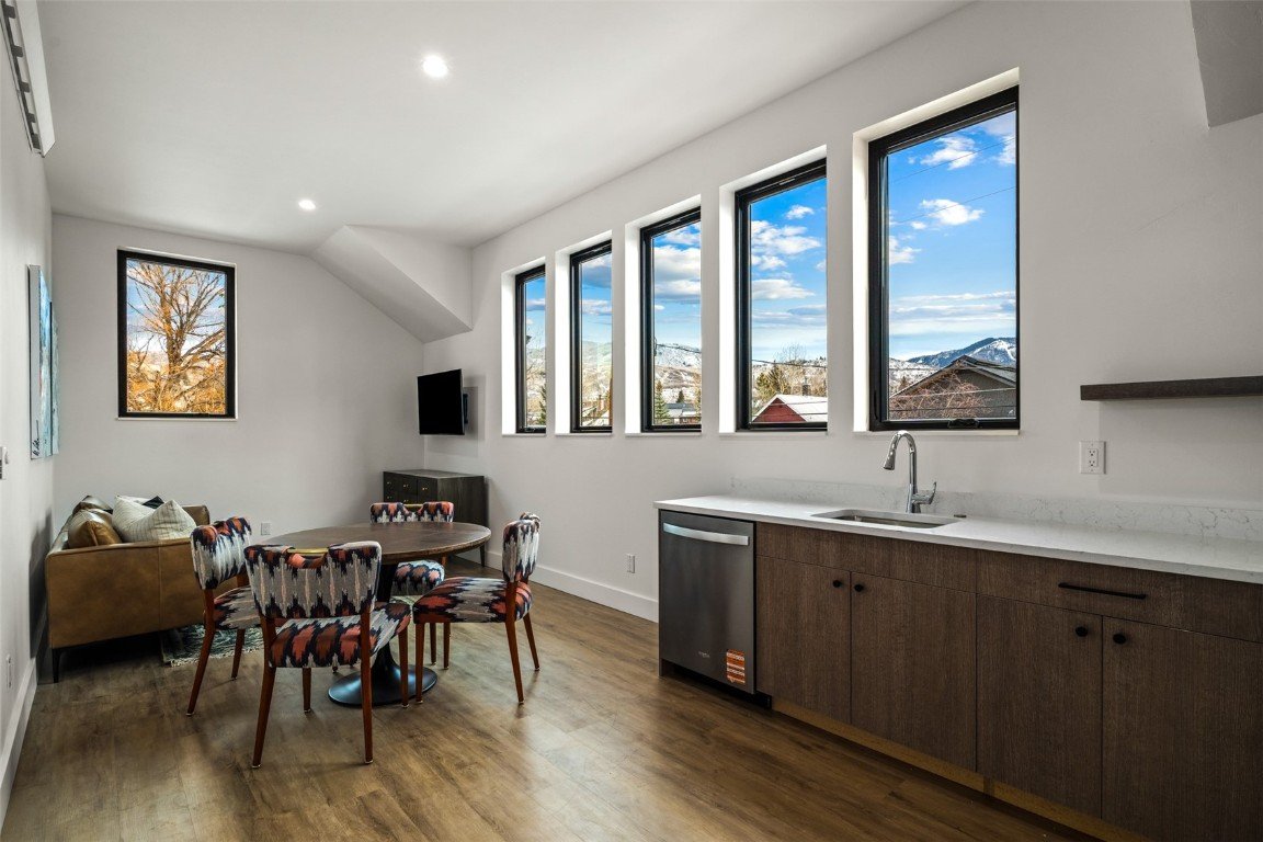 ADU Kitchen and living room at Eighth Street Homes - a collection of Three Modern Luxury New Construction Single Family Homes in Downtown Steamboat