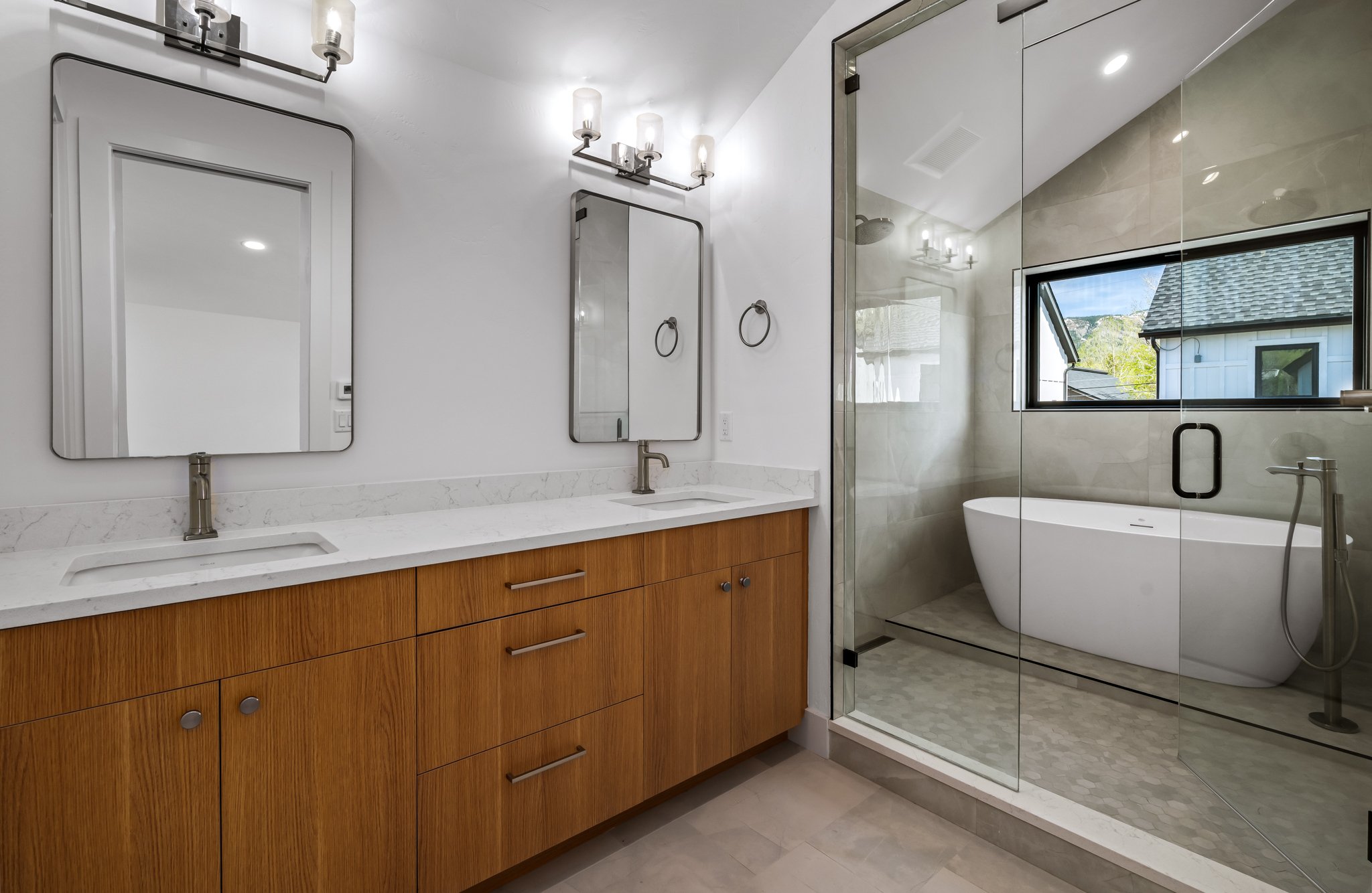 Modern bathroom at Eighth Street Homes - a collection of Three Modern Luxury New Construction Single Family Homes in Downtown Steamboat
