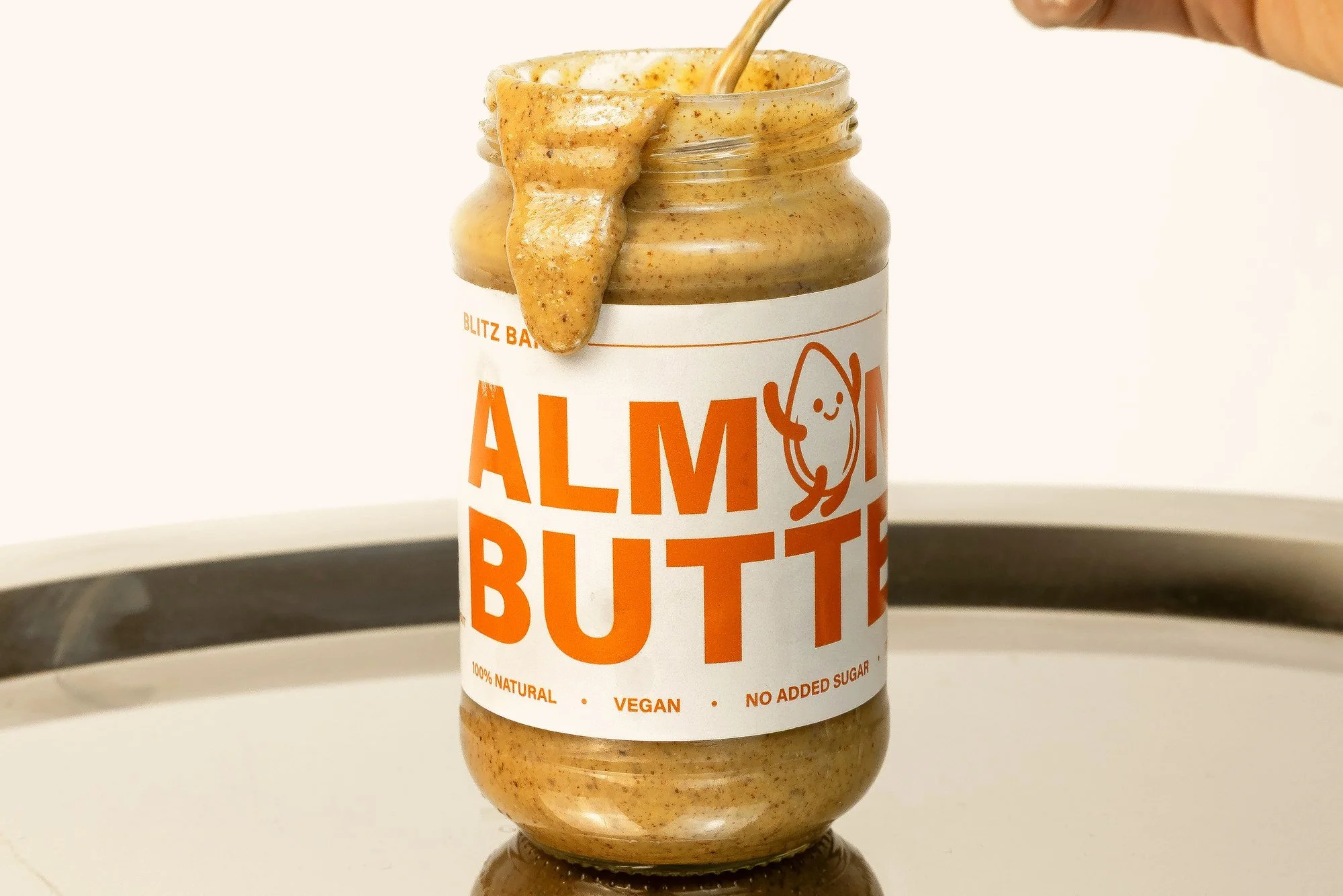 Blitz Bar almond butter 375g jar, side view
