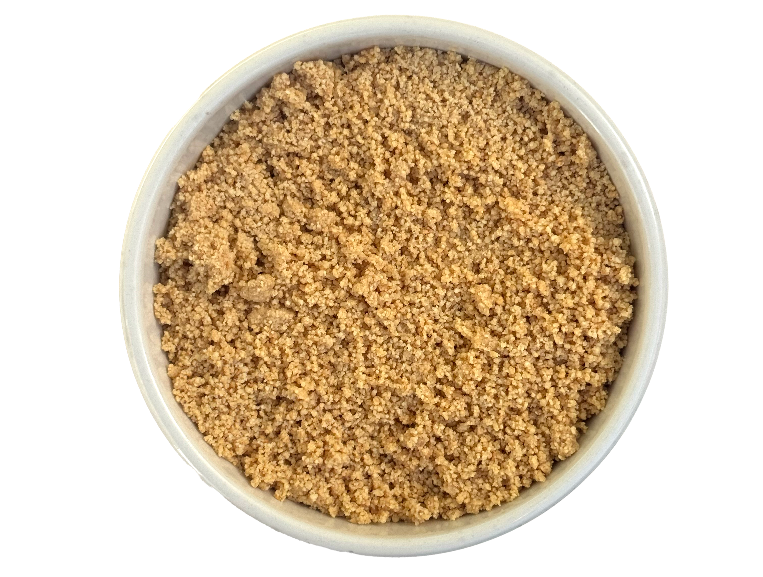 Top view of a bowl filled with peanut butter.