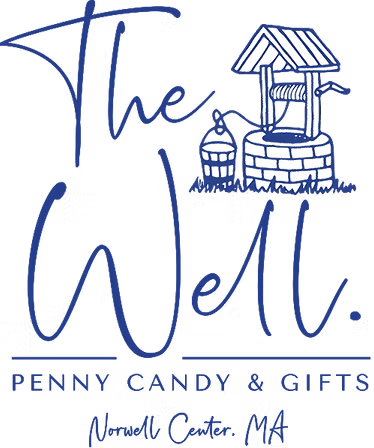 Logo for 'The Well' featuring a wishing well, with text promoting penny candy and gifts in Norwell Center, MA.