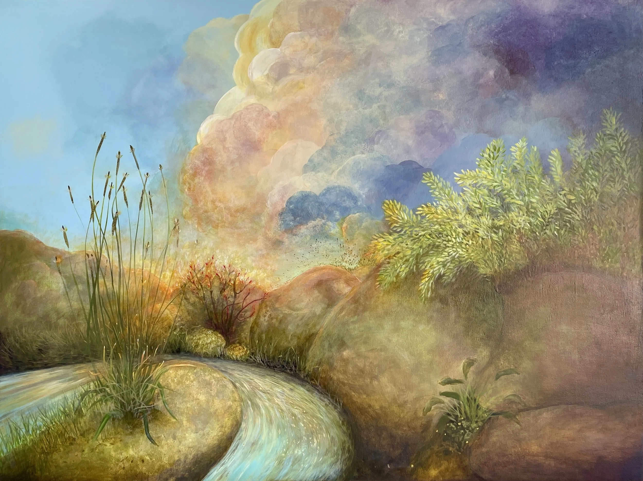 'The opening music of the night'  Acrylic and acrylic ink on wood panel.
H 62cm x W 81cm x D 4.5cm