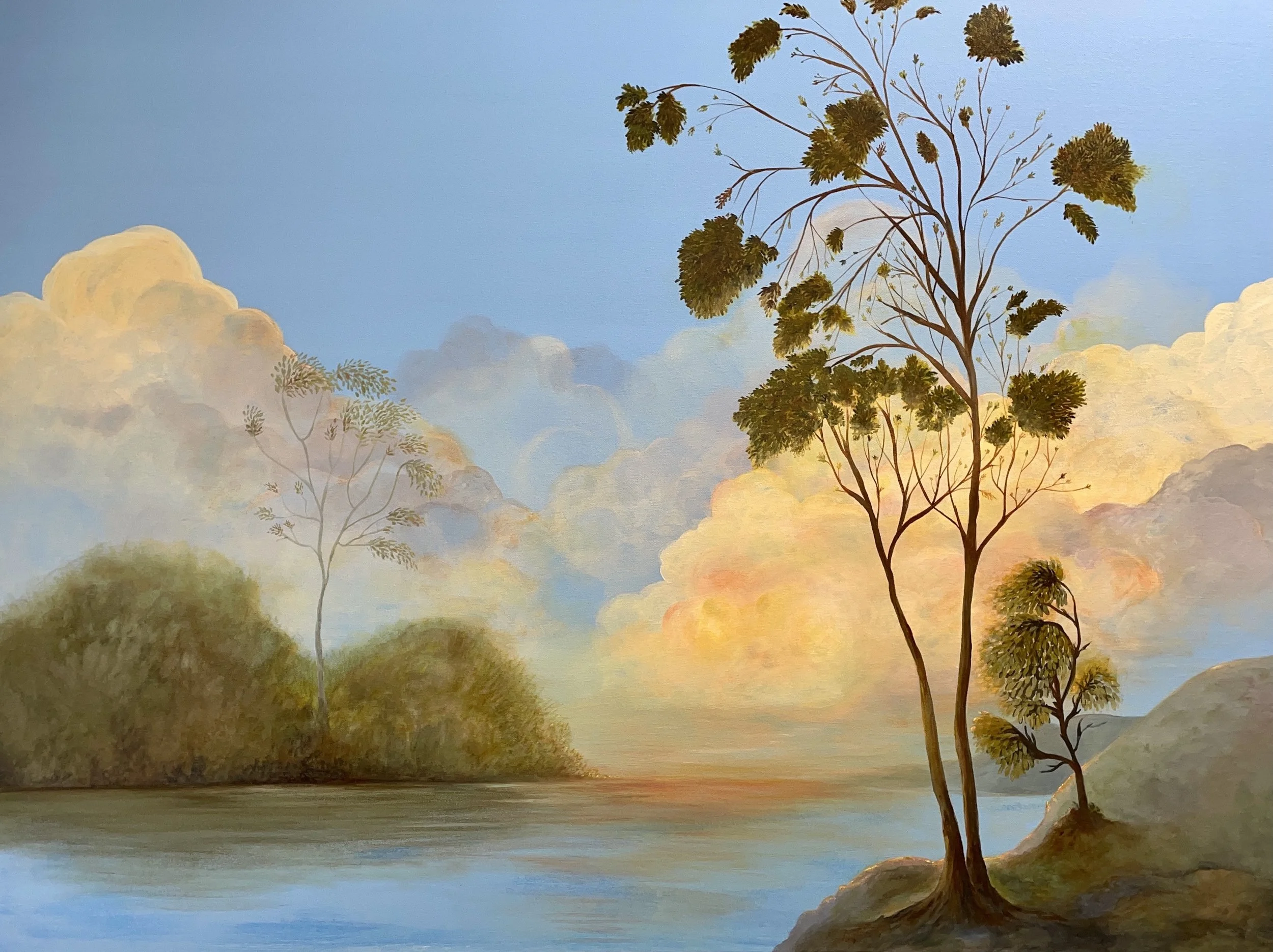 'Where the water is deep'  Acrylic and acrylic ink on canvas.
H 91.5cm x W 122cm