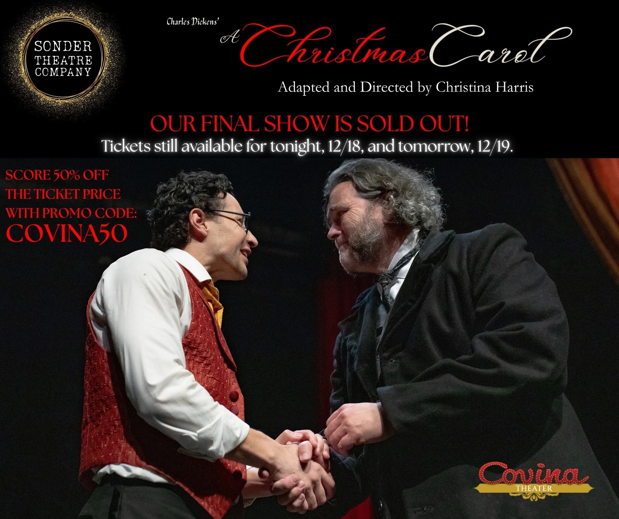 Only 3 opportunities remain to catch this spirit-lifting take on A Christmas Carol! If money is an issue, please take advantage of our COVINA50 at checkout. If you need more assistance, please DM us and we will help you. We just want to be able to sh