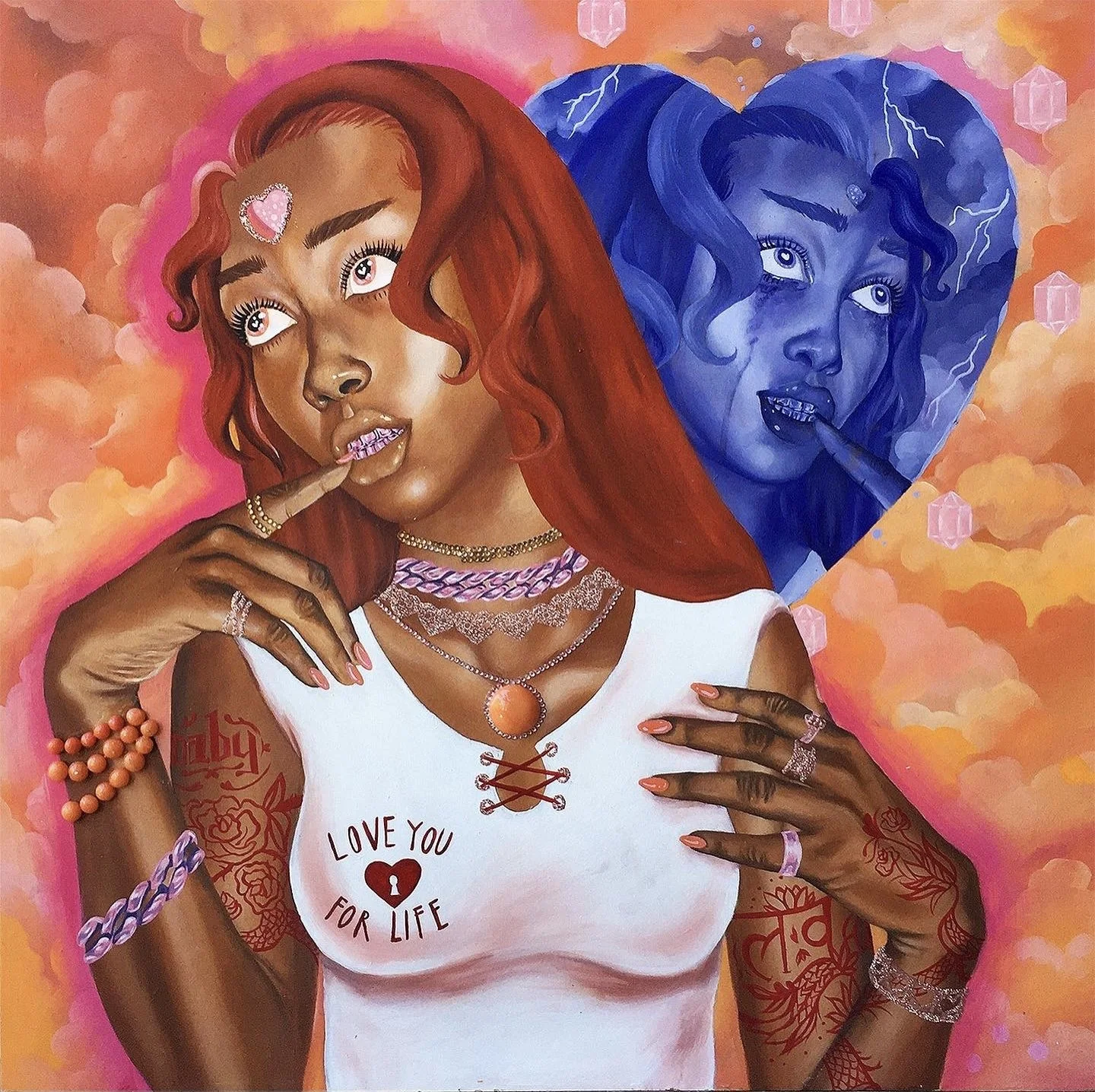 "Mirroring", 2021, Acrylic and Polymer Clay on Wood, 24" x 24"