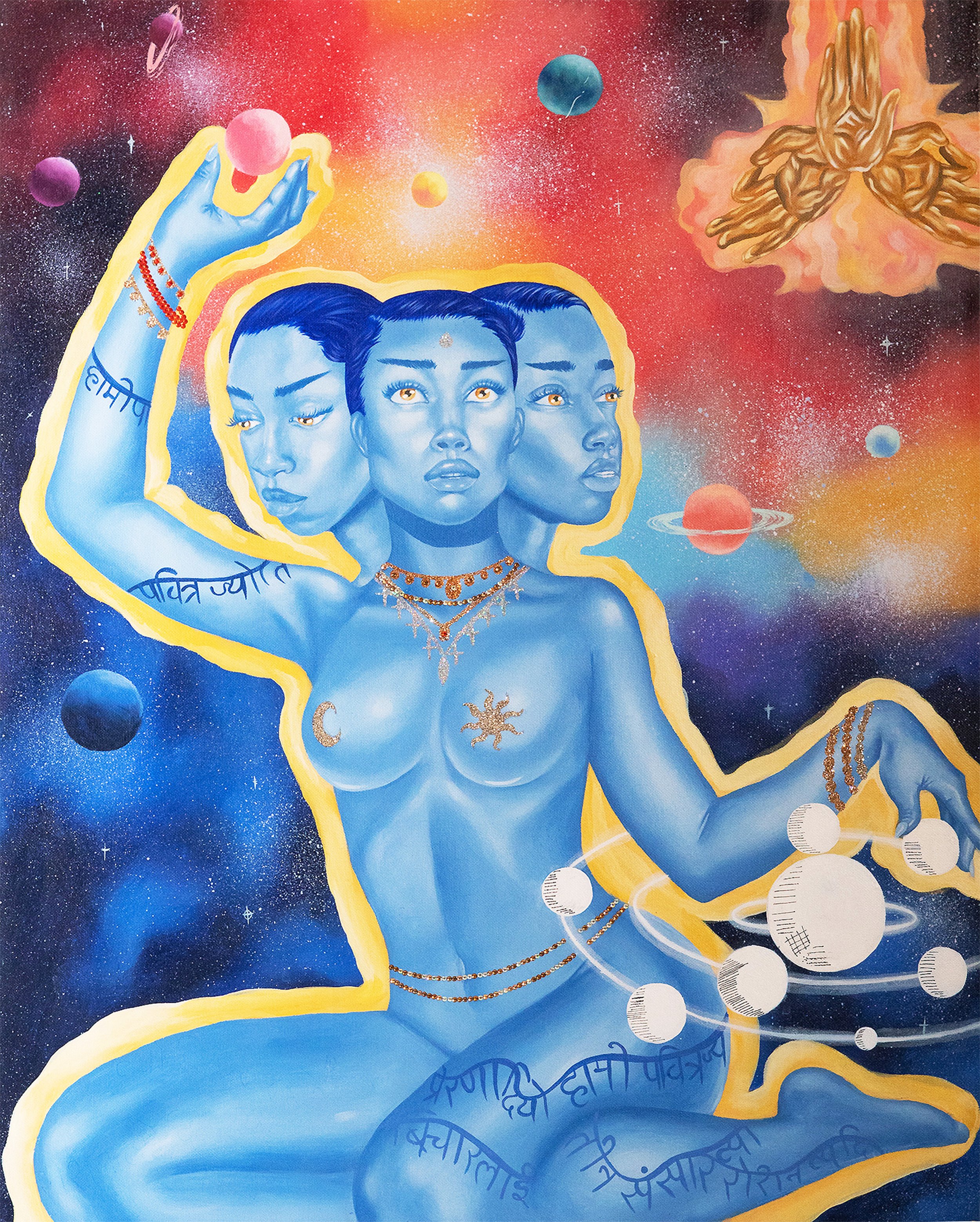 "Configuration", 2020, Acrylic and Glitter on Canvas , 24" x 36"