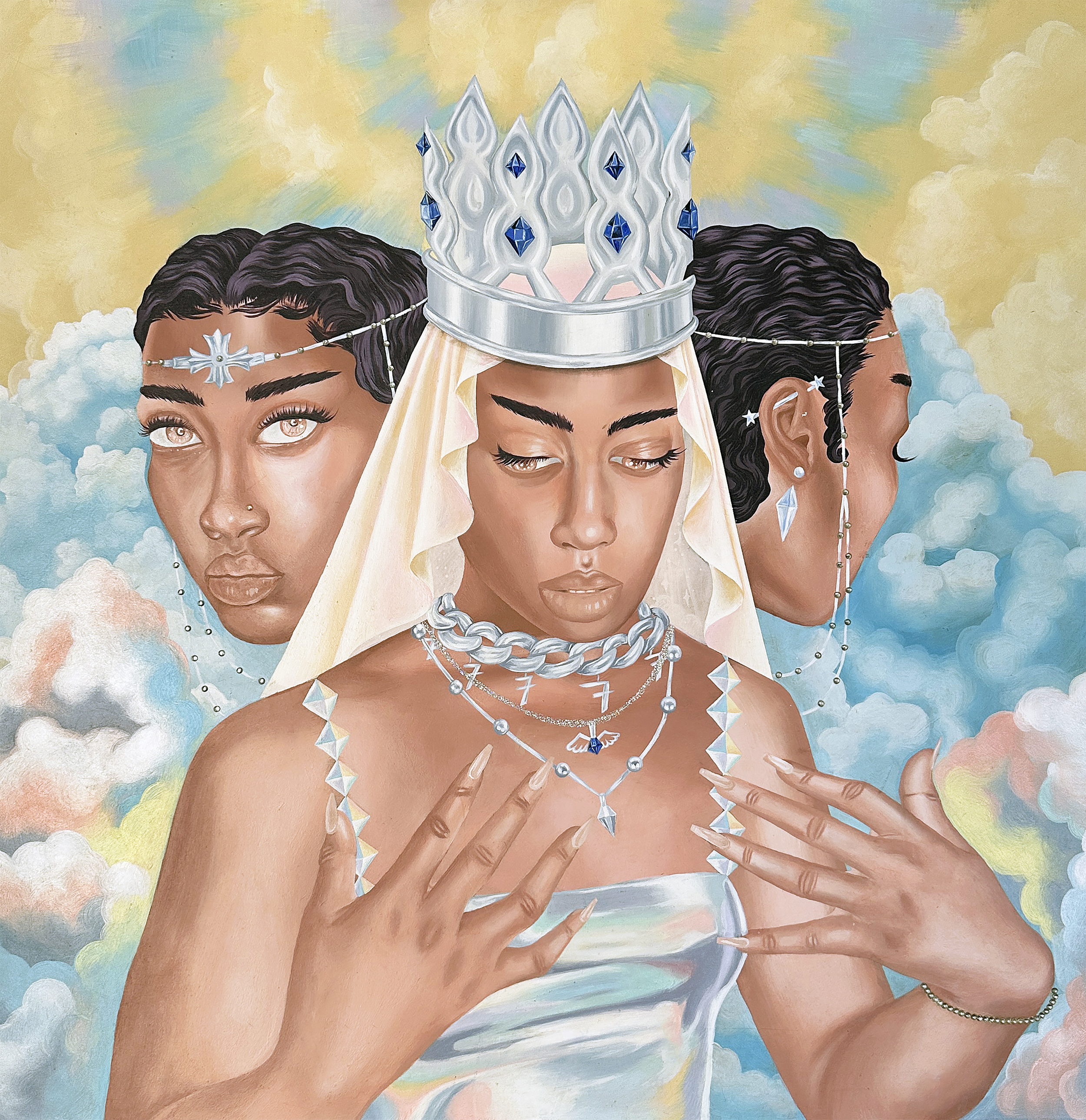 "Divinity", 2026, Acrylic and Rhinestone on Wood, 24" x 24"