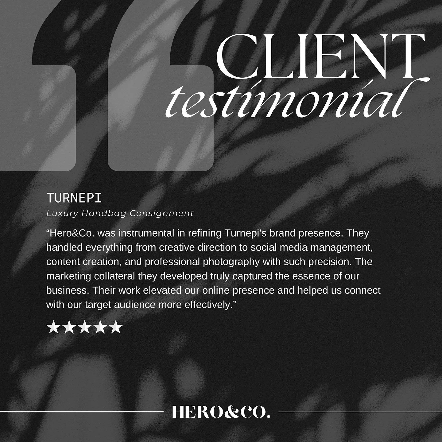 Real results, real clients.

When your brand looks better, it performs better.

[let&rsquo;s work &rarr; heroandco.info]
